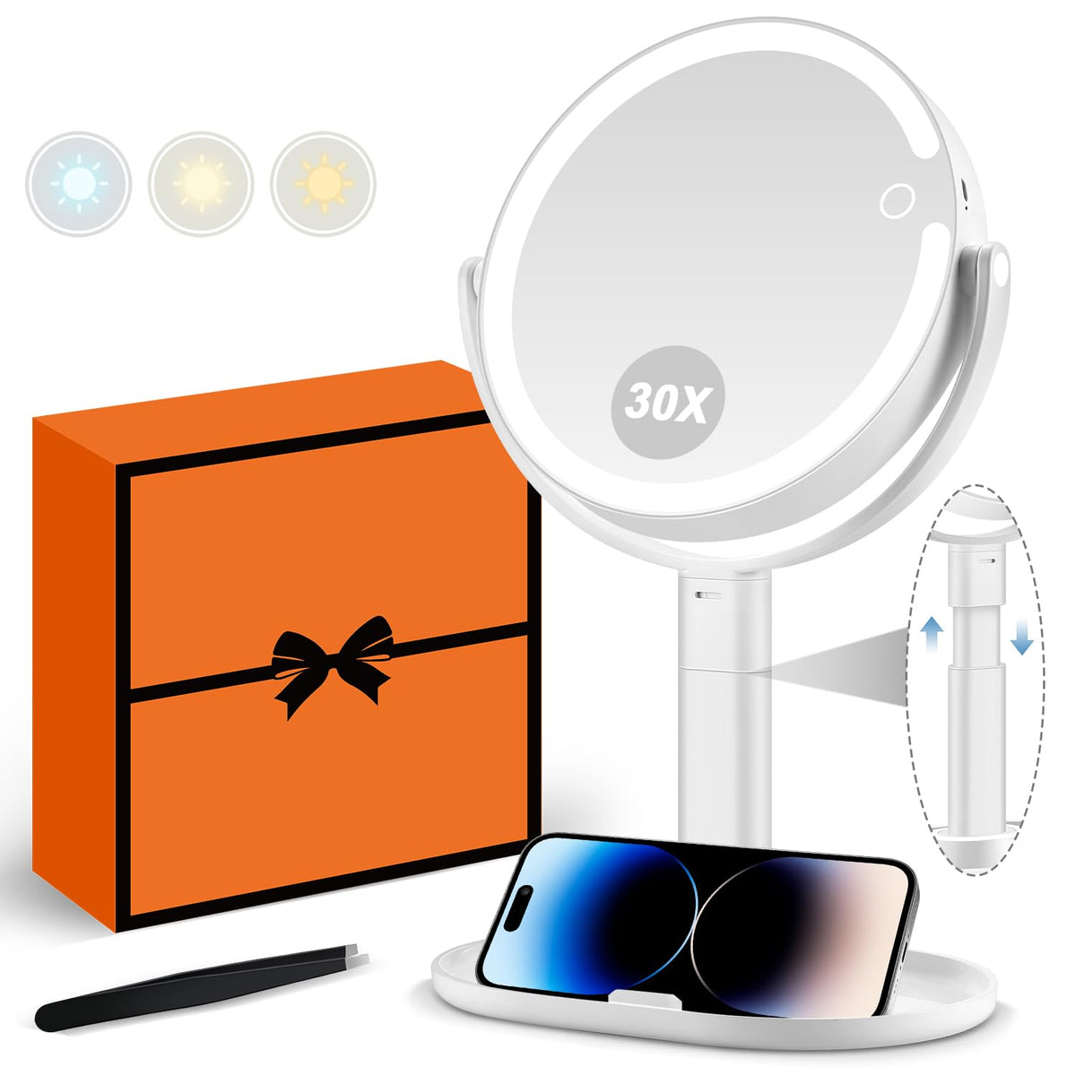 30X Magnifying Makeup Mirror with Lights Rechargeable Desk - MIYADIVA Official Imagery - 1