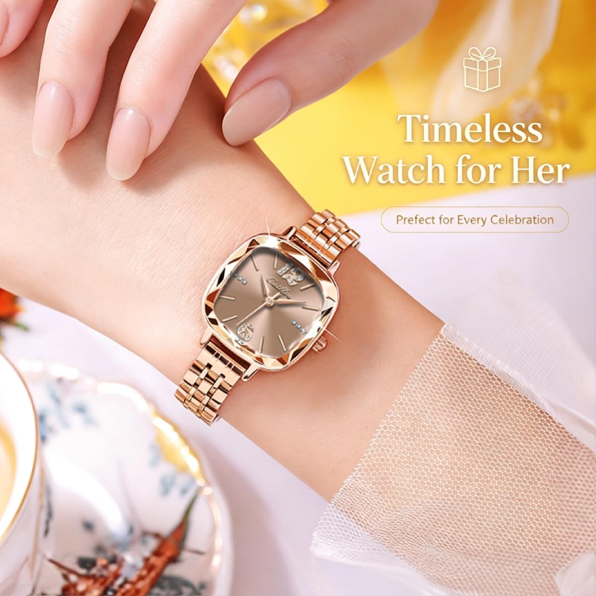Rose Gold Square Ladies Watches Small Wrists Rectangular - BOGEVNOR Official Imagery - 4