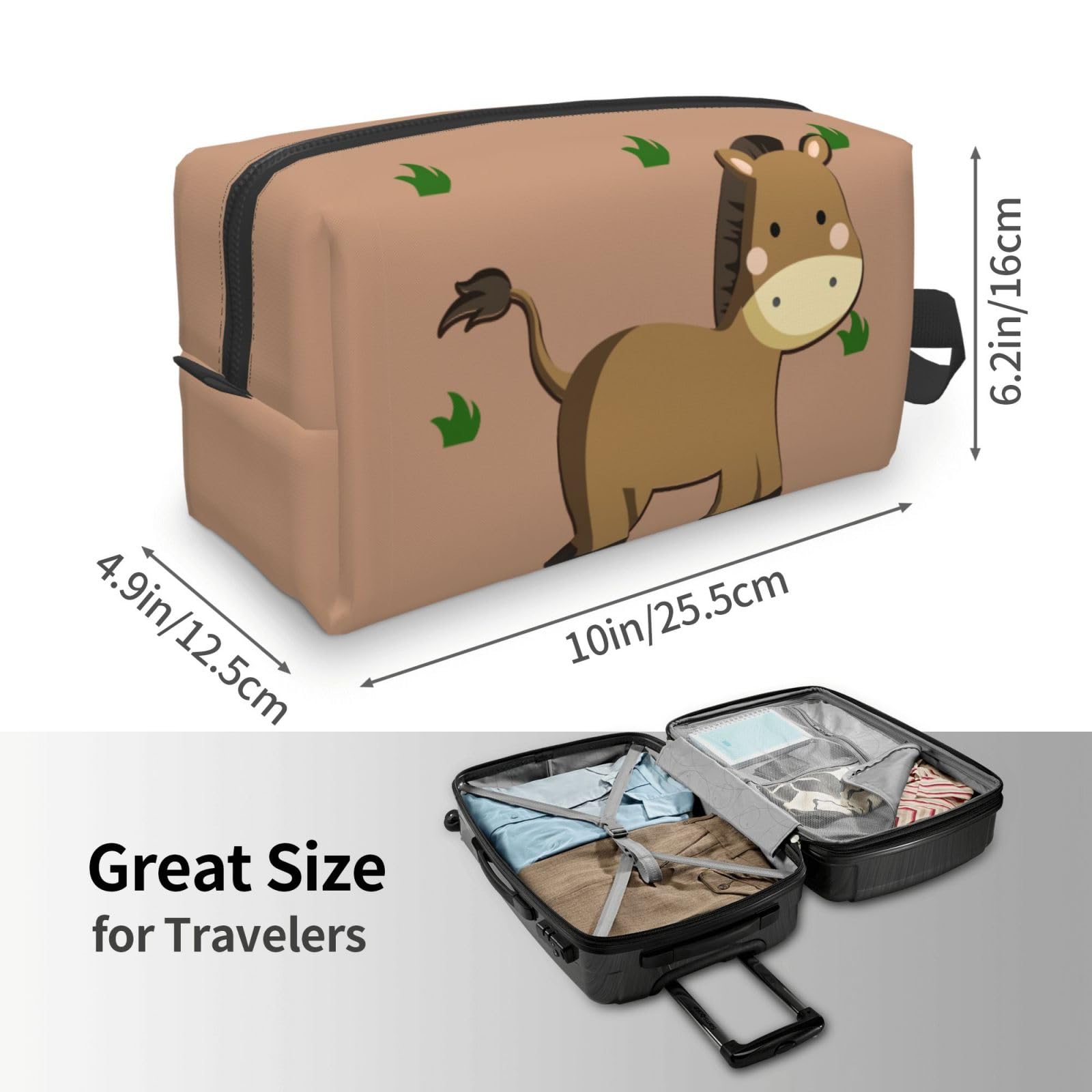 SXZVVBN cartoon donkey large capacity travel toiletry bag made of durable oxford cloth, ideal for makeup and cosmetics organization.