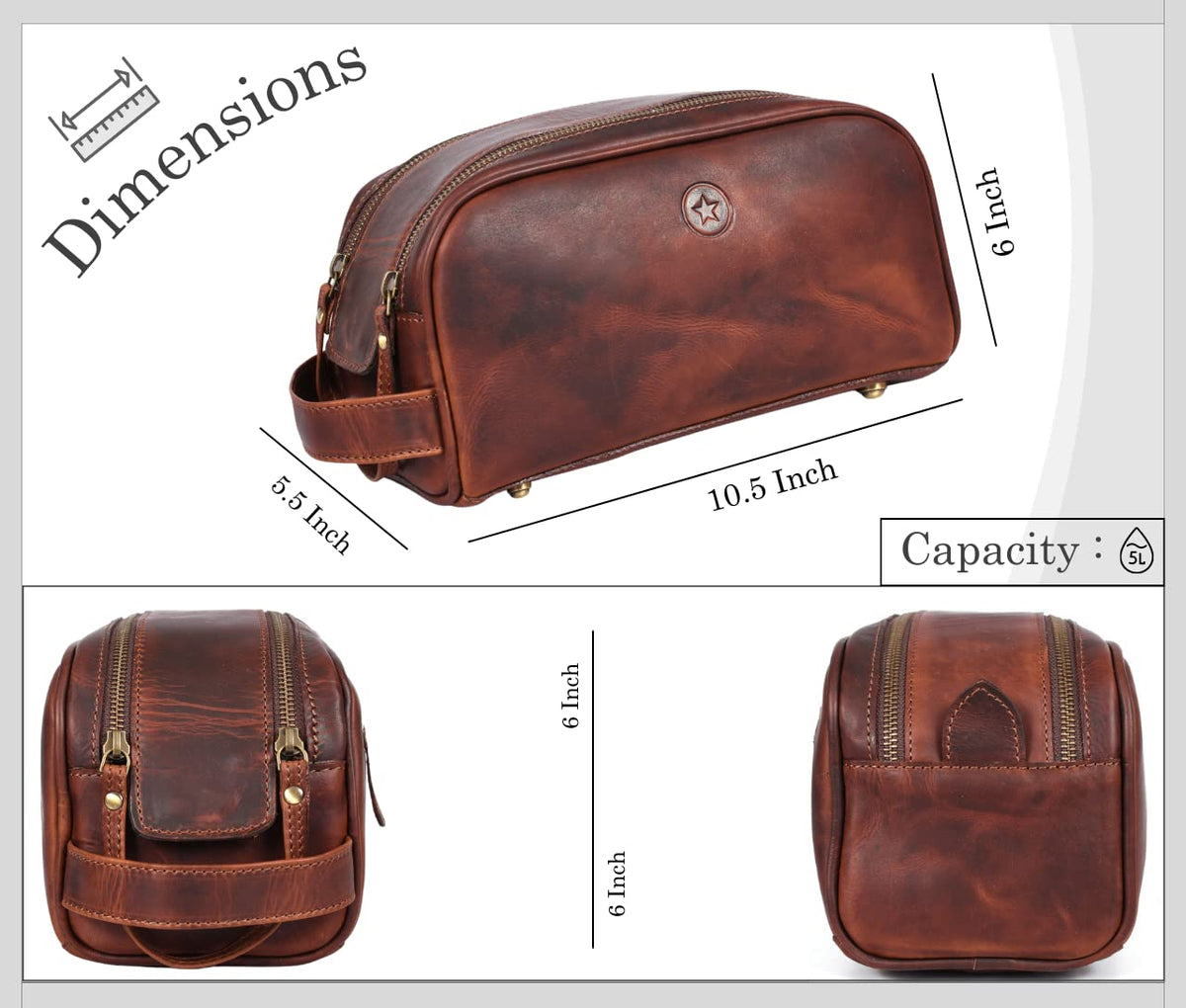 10 Premium Leather Toiletry Travel Pouch With Waterproof - AARON LEATHER GOODS VENDIMIA ESTILO Official Imagery - 7
