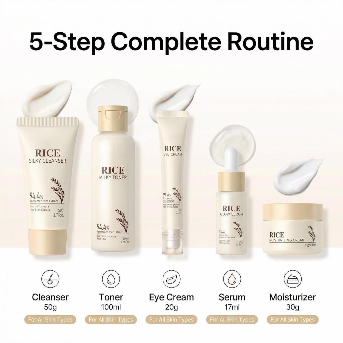 Korean Skin Care Set with Rice, 5-Step Facial Kit for Women - feeling group