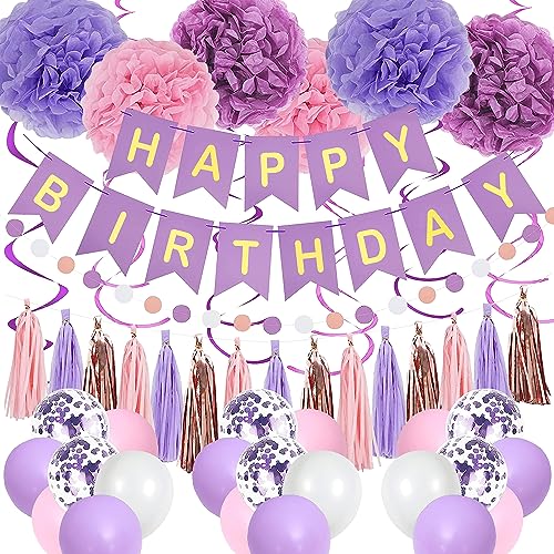 Purple Pink Birthday Party Decorations for Women Girls with - Product Imagery