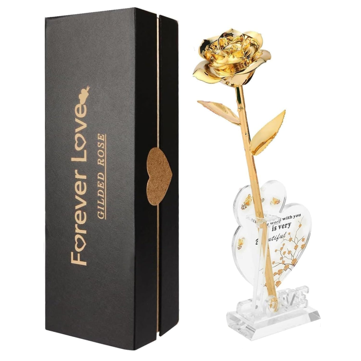 Golden 24K plated rose from MNIEYU, a genuine one-of-a-kind forever flower with intricate petals and a luxurious finish.