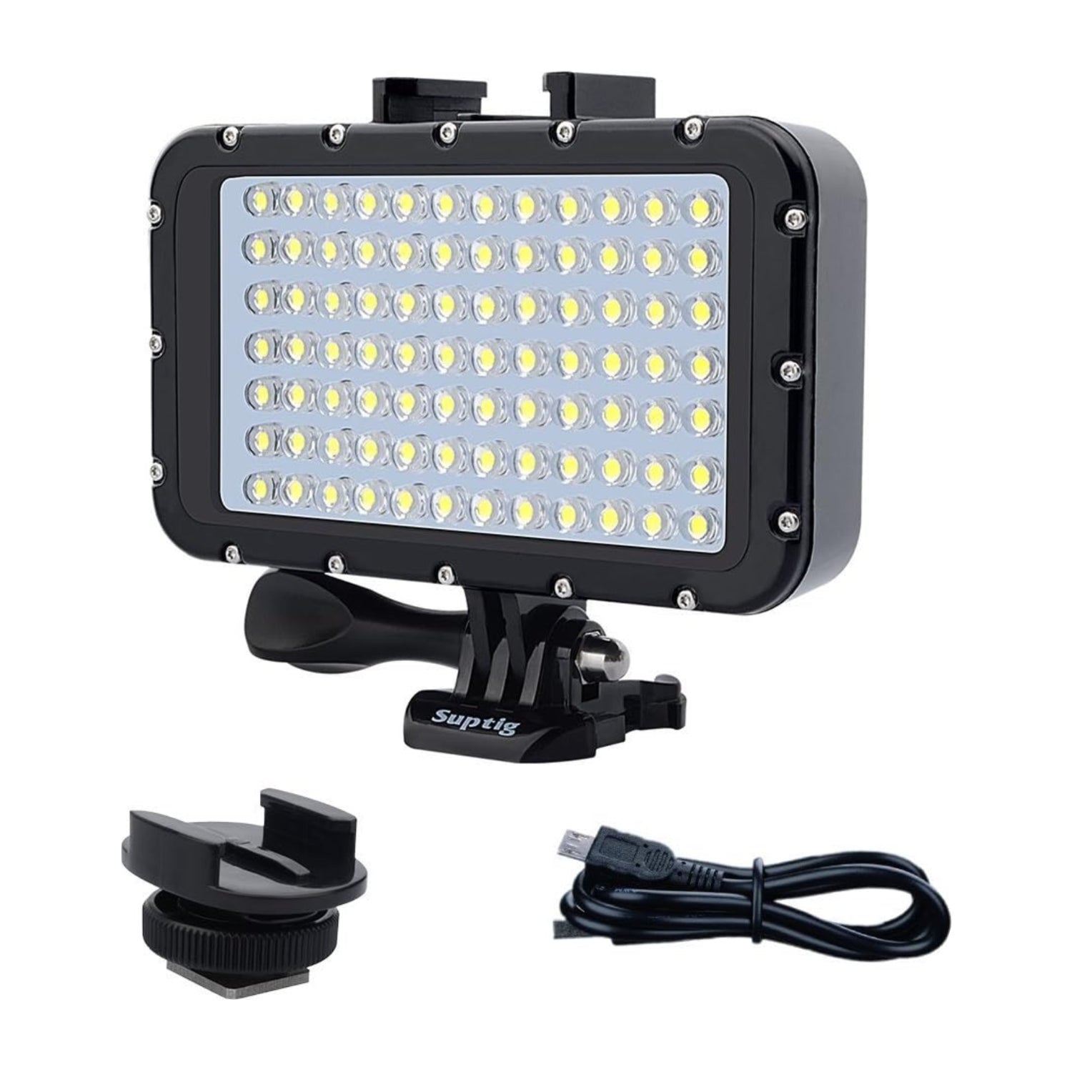 Suptig underwater dive light with 84 high-power LED bulbs, dimmable for underwater photography and diving adventures.