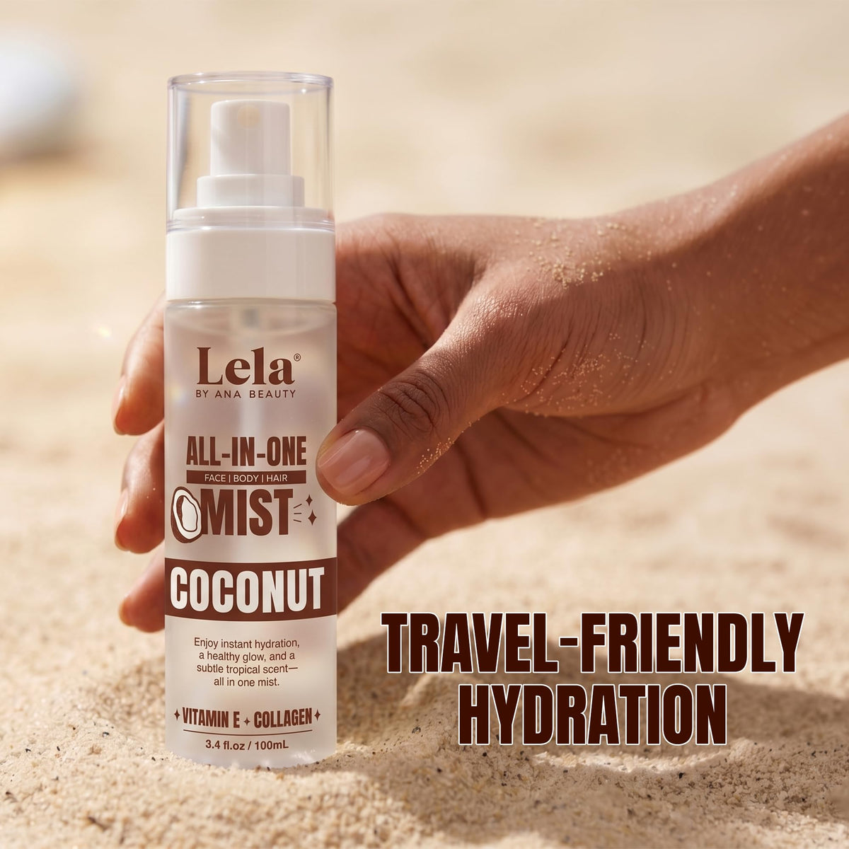 All In One Coconut Mist with Vitamin E for Face Body Hair - LELA by Ana Beauty Official Product Imagery - 7