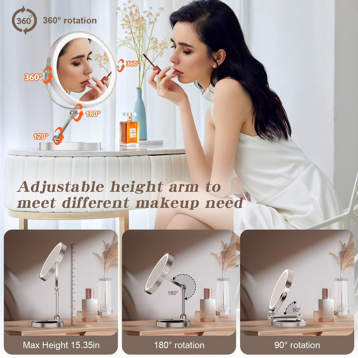 Tabletop Makeup Mirror with Built in Vanity Tray 9 - Rocollos Official Imagery - 7