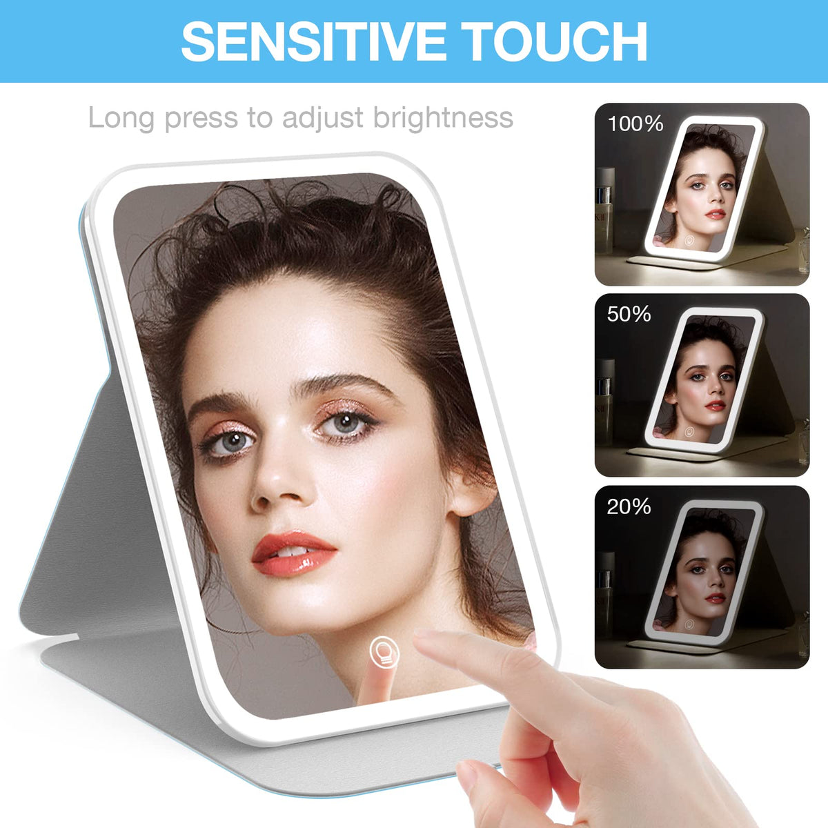 Kintion Travel Makeup Mirror Portable LED Lighted Folding - Kintion Official Imagery - 5