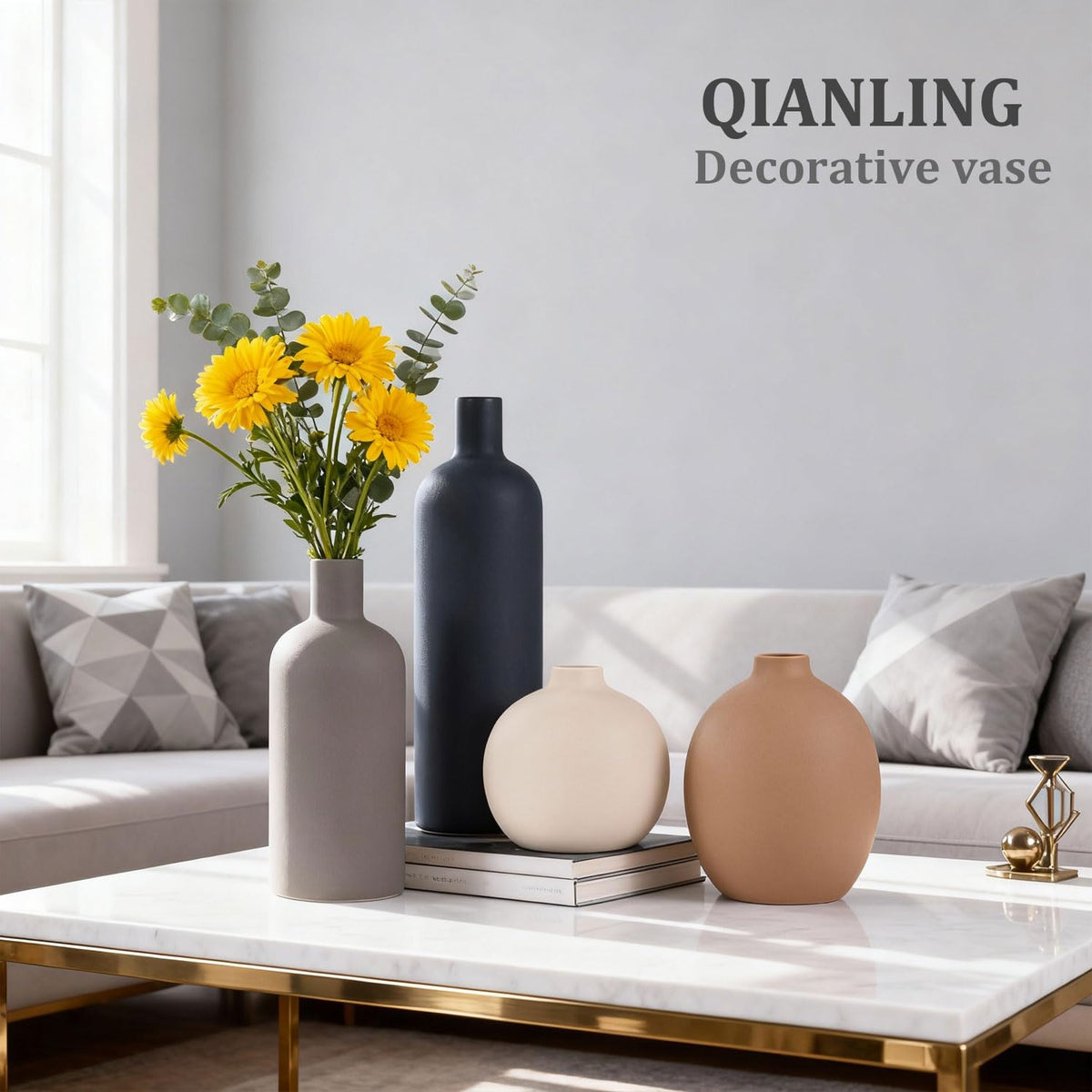 Ceramic Vase Set of 4 Modern Vases Home Decor Neutral - QIANLING Official Imagery - 7