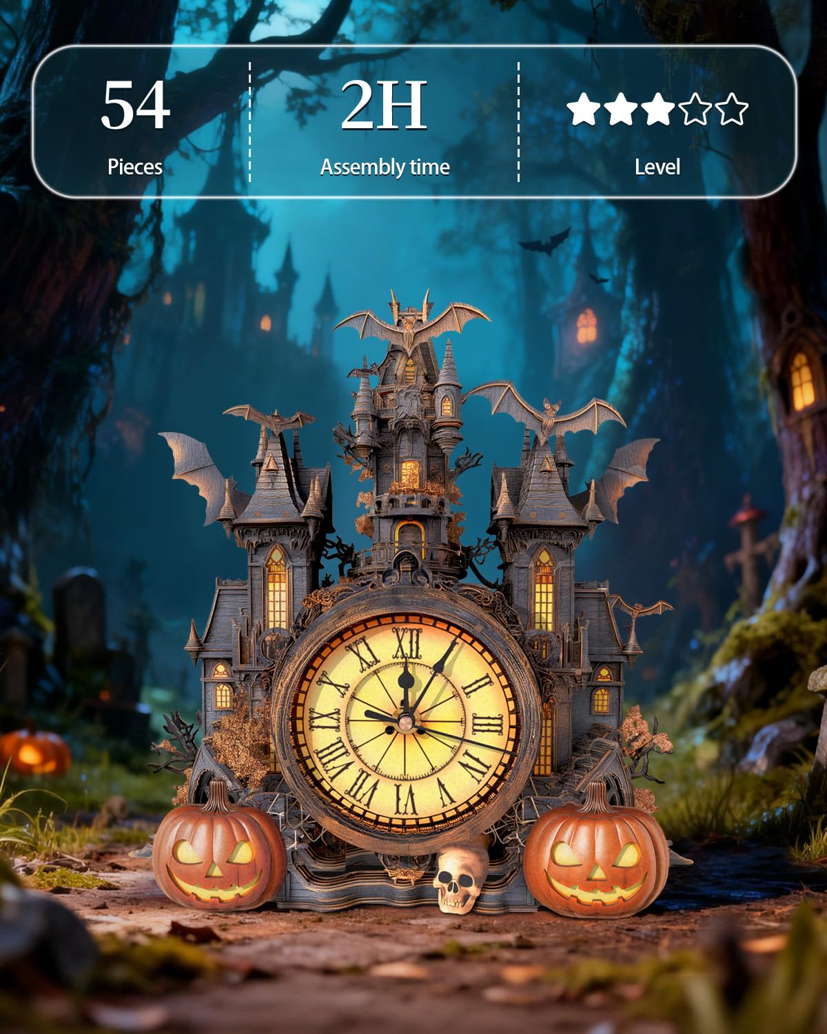 3D Puzzles for Adults Halloween Cottage Clock 3D DIY Model - Rnfinewow Official Imagery - 7