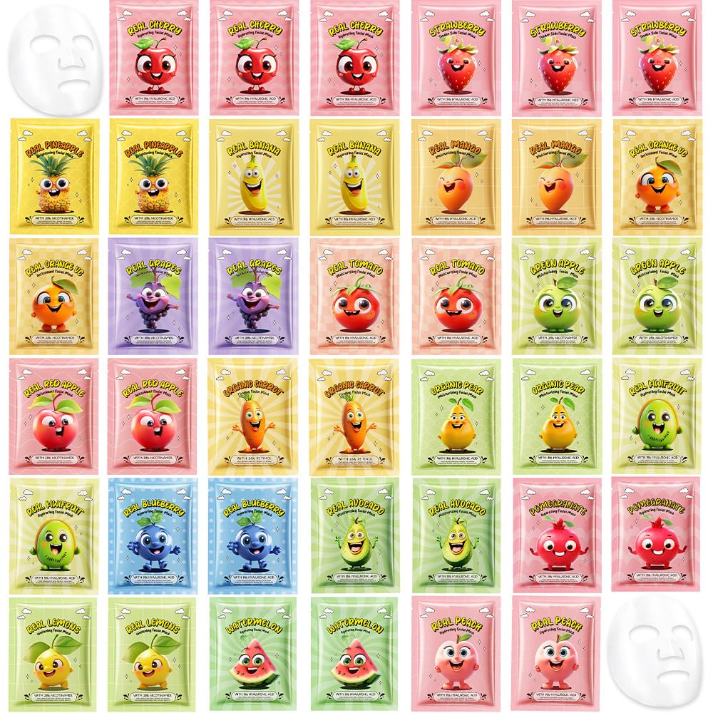 10 Pack Fruit Face Masks for Kids, Kids Face Mask Spa Day Kit - Kaely
