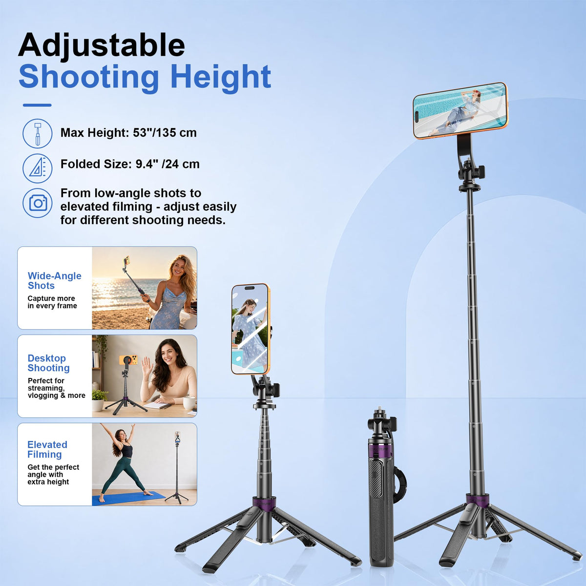 53 Magnetic Selfie Stick Tripod 4 Leg Base 1 4 Mount Remote - ACKIMA Official Imagery - 6