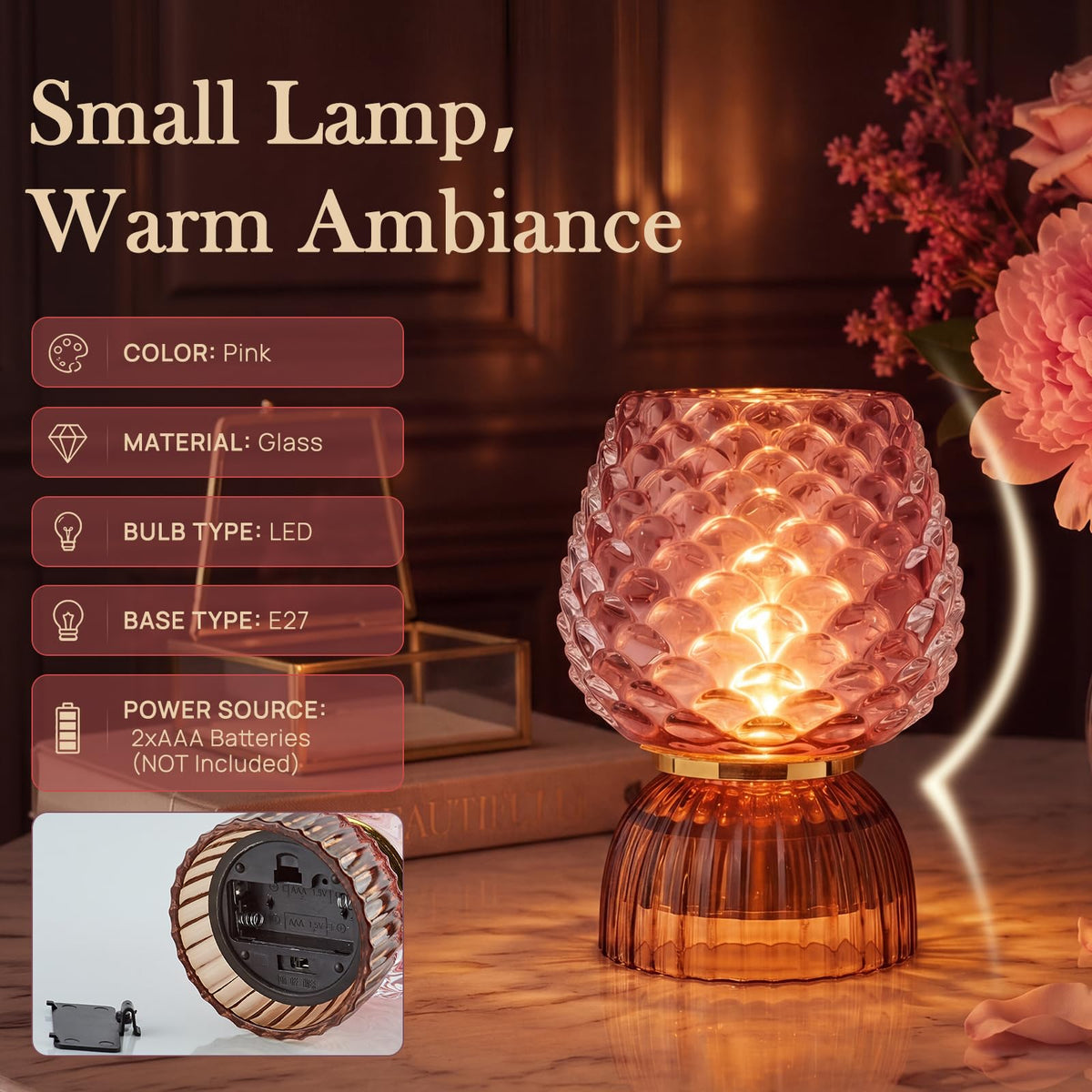 Small Battery Operated Lamp with Timer Pinecone Pink - SisiHokai Official Imagery - 3