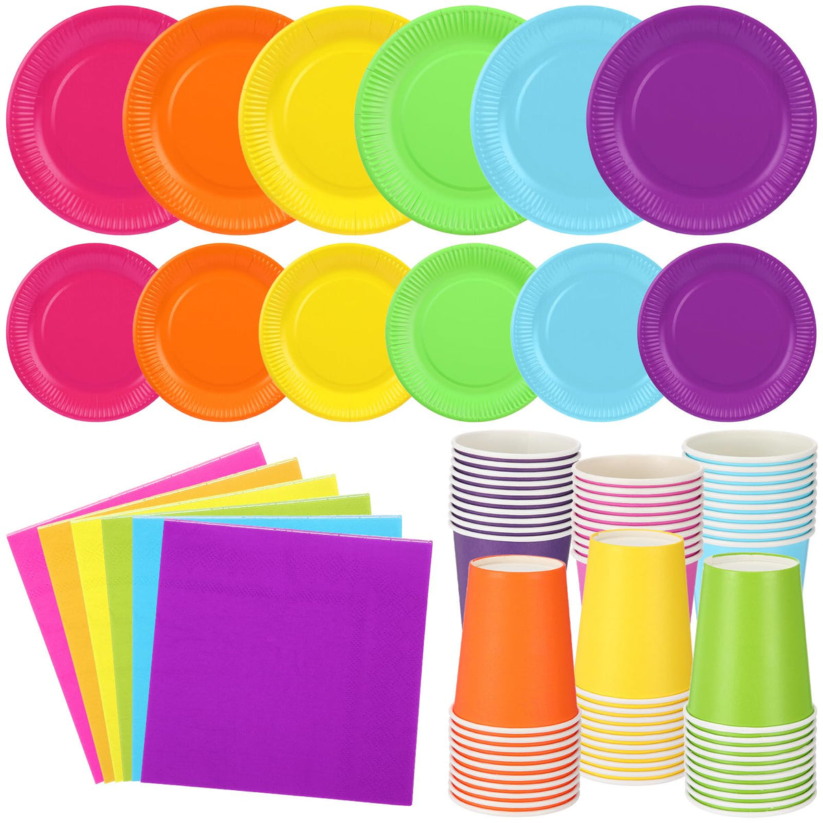 Geosar 240 Pcs Rainbow Party Plates Cups Napkins Paper Set - Geosar Official Imagery - 1