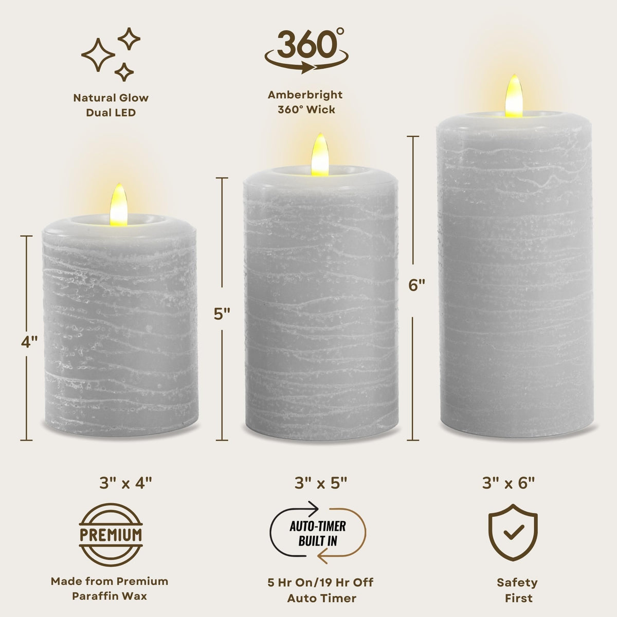 Essentials Natural Glow Flameless Flickering Wax Pillar 3 - LumiPur Official Imagery - 3