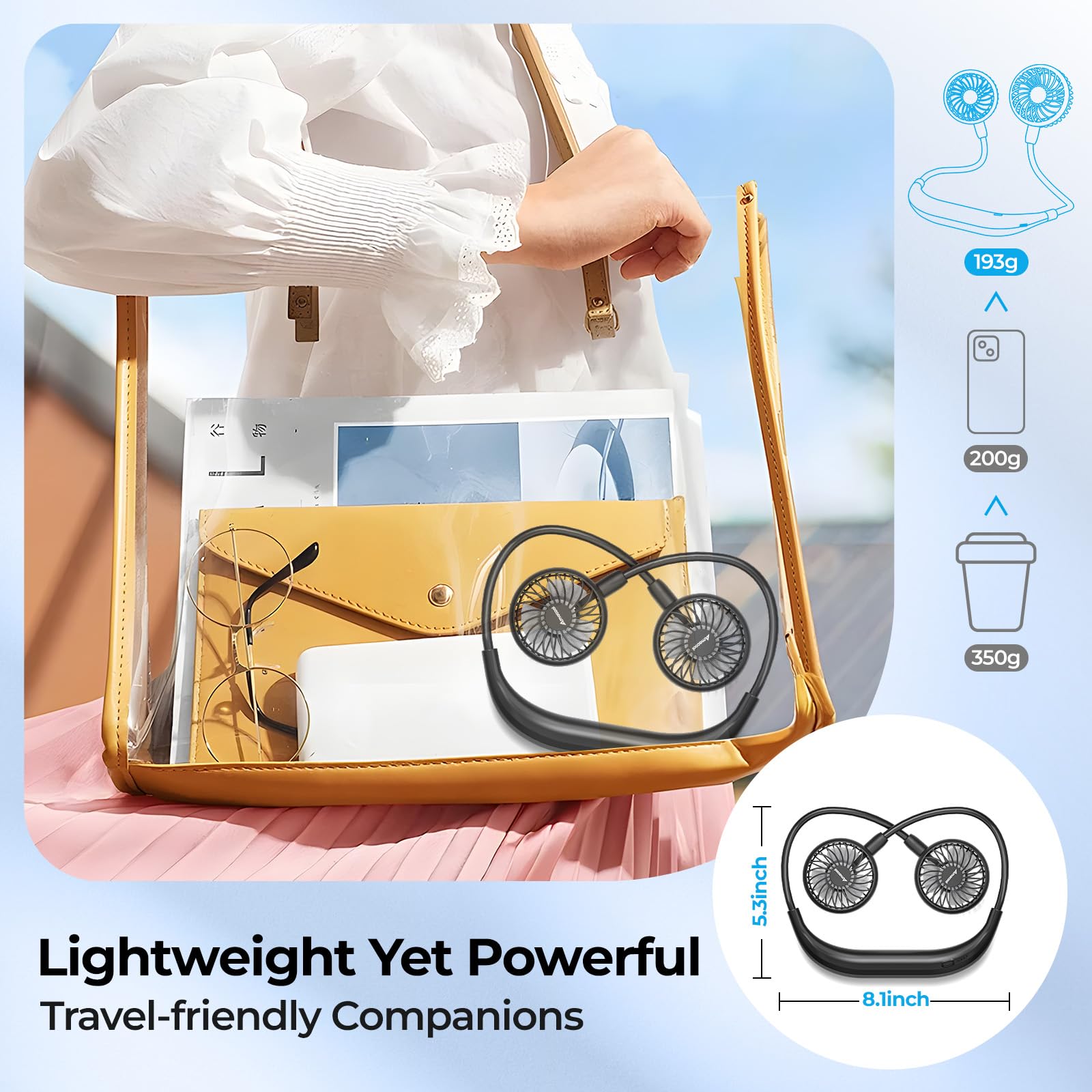 AMACOOL Portable Neck Fan, Lightweight Wearable with Hands-Free C by AMACOOL - Angle View 5