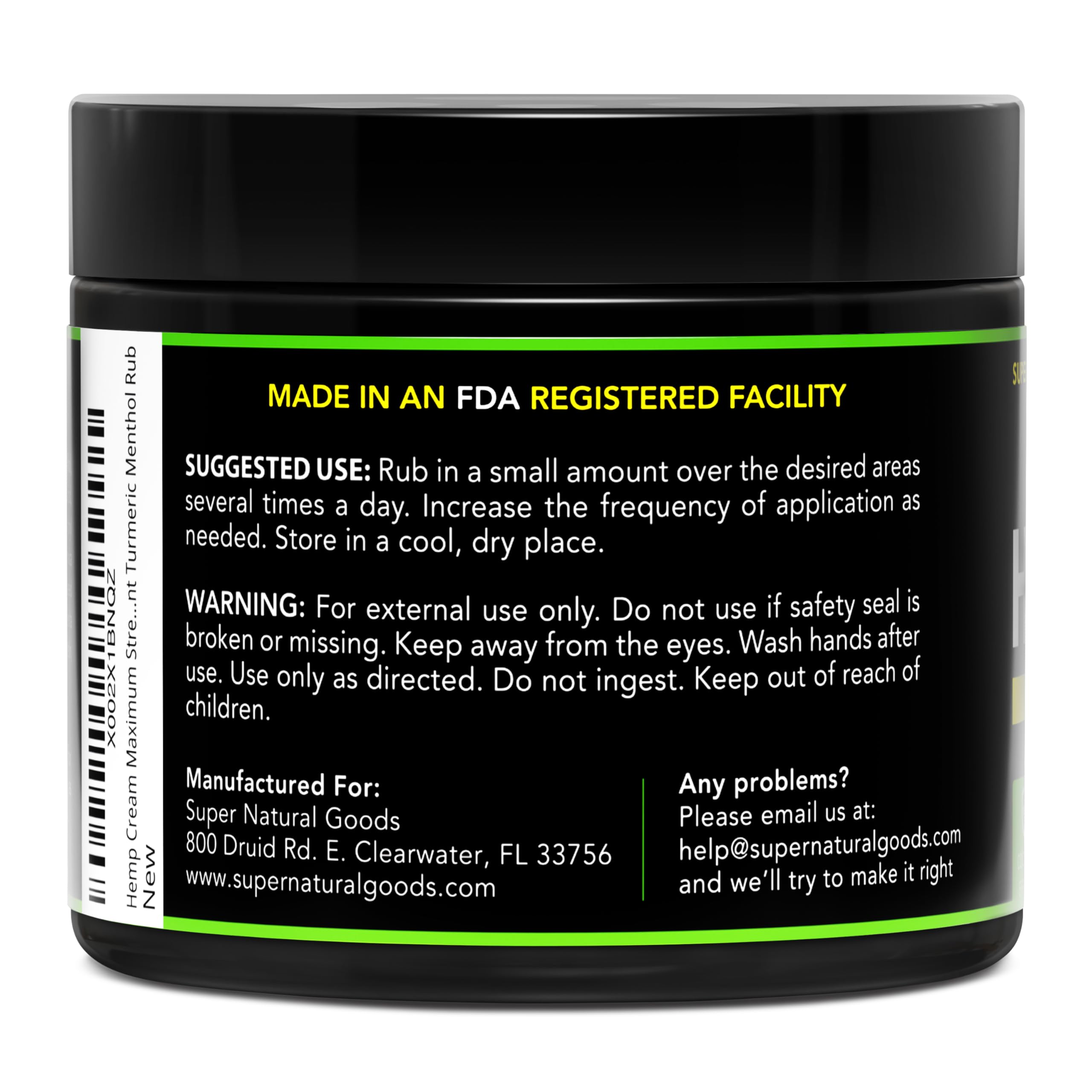 Hemp Cream Maximum Strength Arnica MSM Menthol Aloe for Localized Use 8 oz