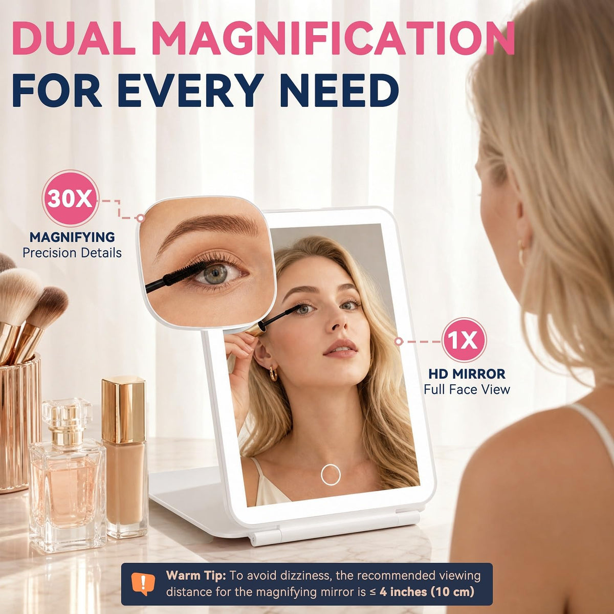 Auxmir 2000mAh Rechargeable Travel Makeup Mirror with 76 Led - Auxmir Official Imagery - 4