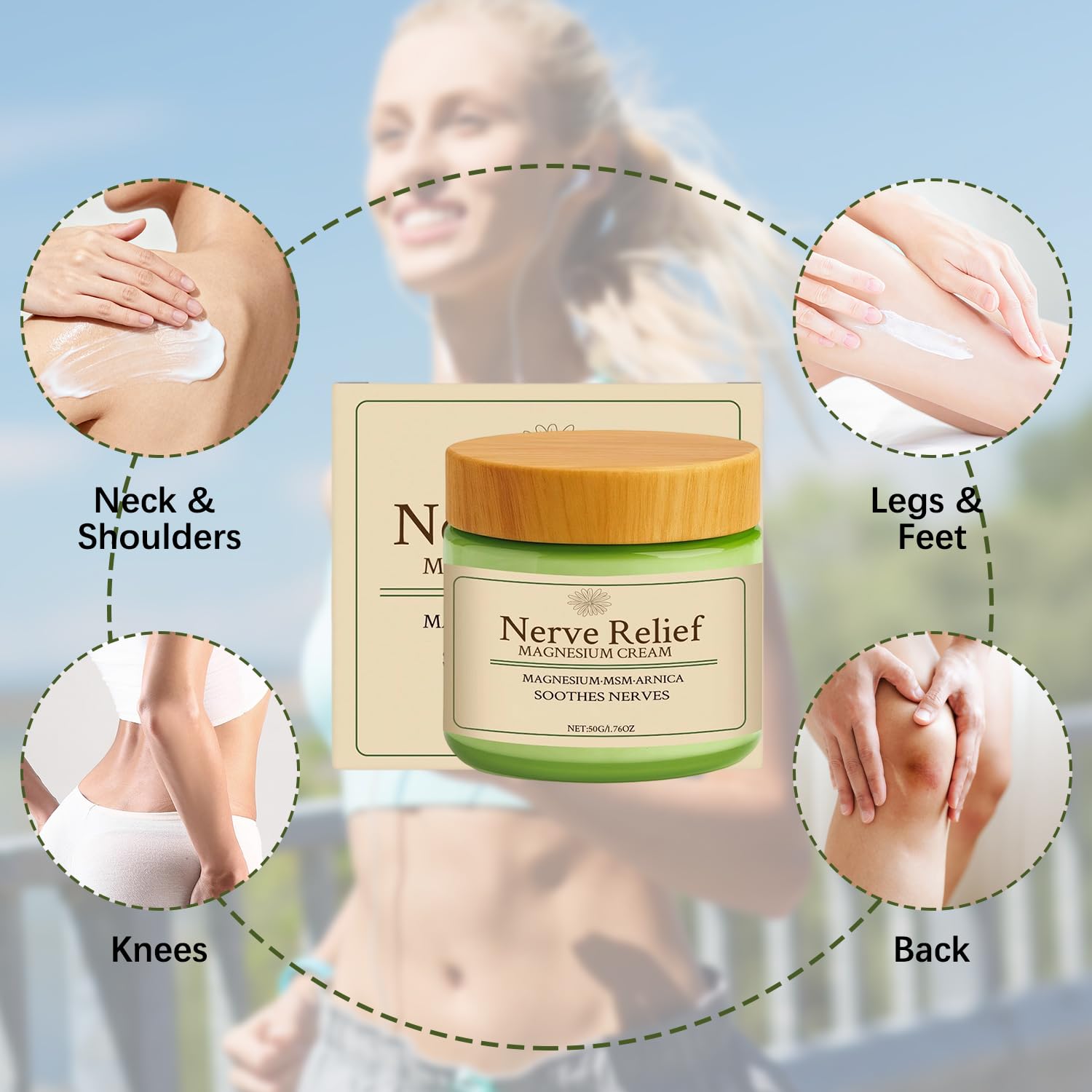 Holyarm 2PCS Nerve Relief Cream, With Msm & Arnica, Total Relief Cream for Muscle Relaxation, Deep Hydrationno Irritation, No Residue, 50g/1.76oz