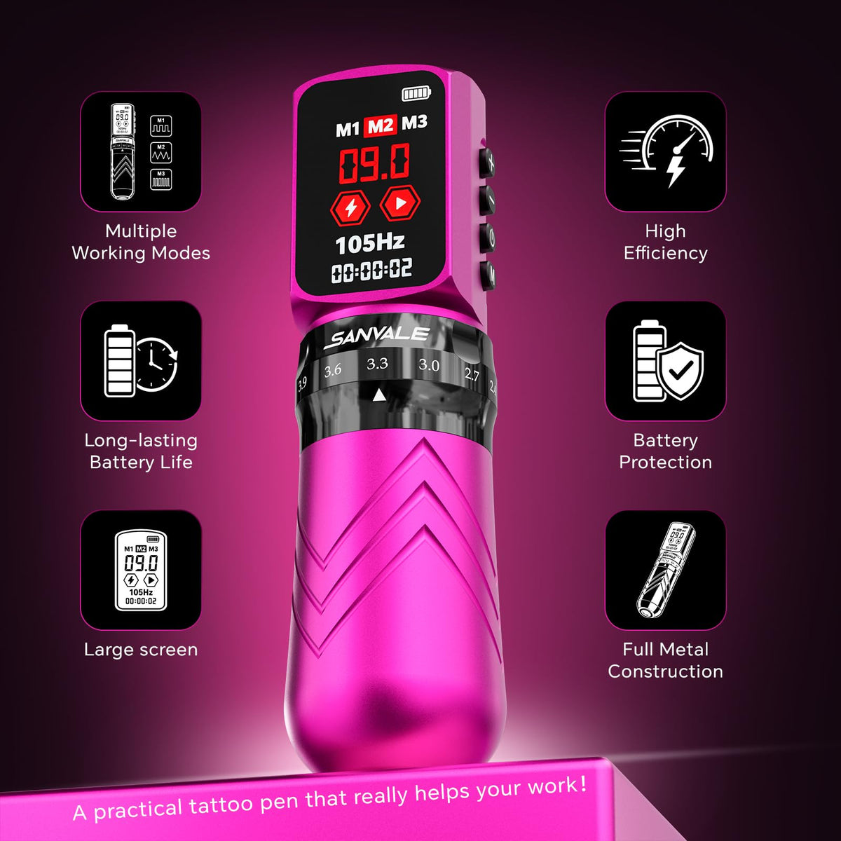 Wireless Tattoo Kit with 2pcs 2300mAh Batteries Adjustable - SANVALE Official Imagery - 3