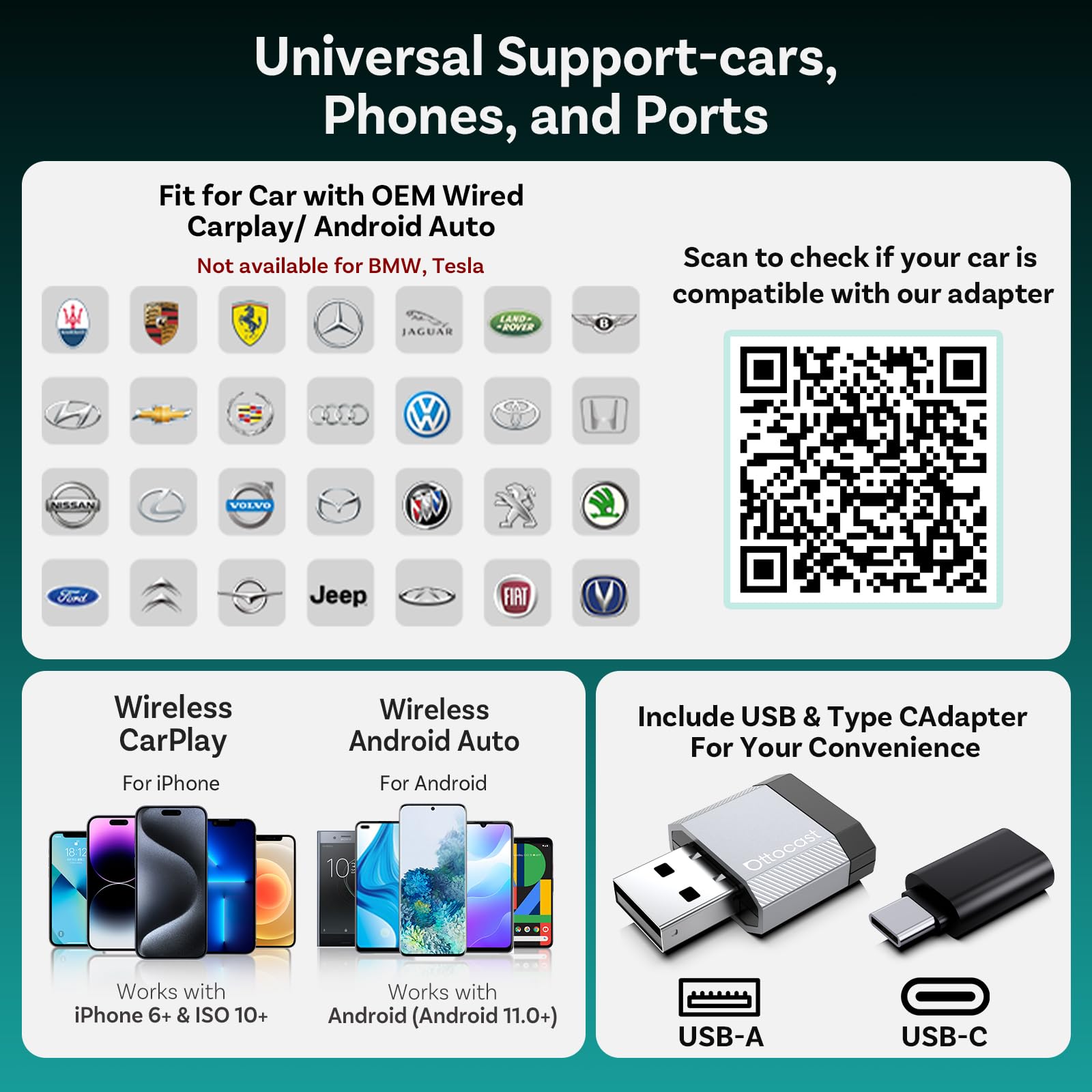 OTTOCAST Mini Nova 2-in-1 Wireless CarPlay & Android Auto Adapter by OTTOCAST - Angle View 7