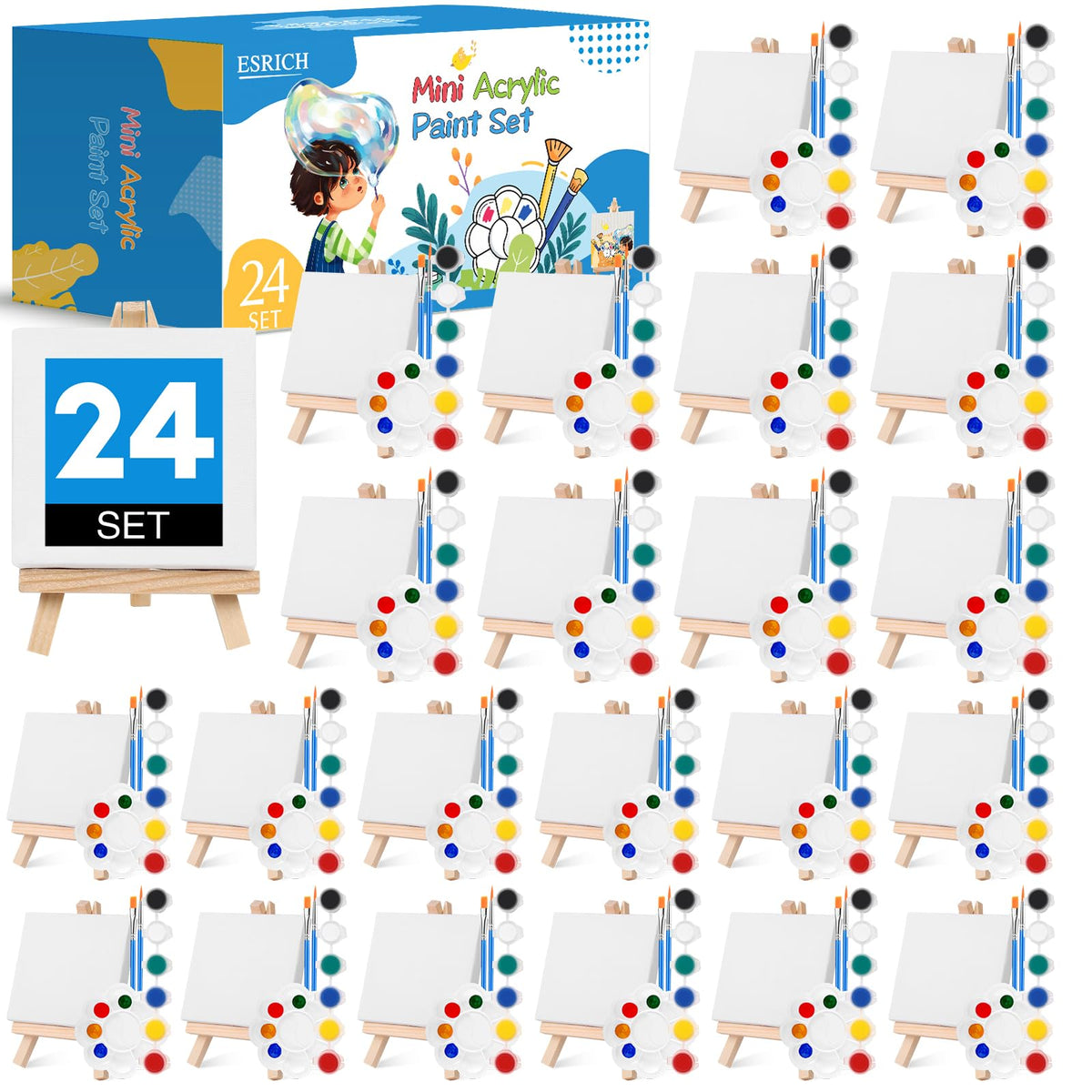 ESRICH 24 Set Mini Acrylic Paint Kit Mini Stretched Canvas - ESRICH Official Imagery - 1