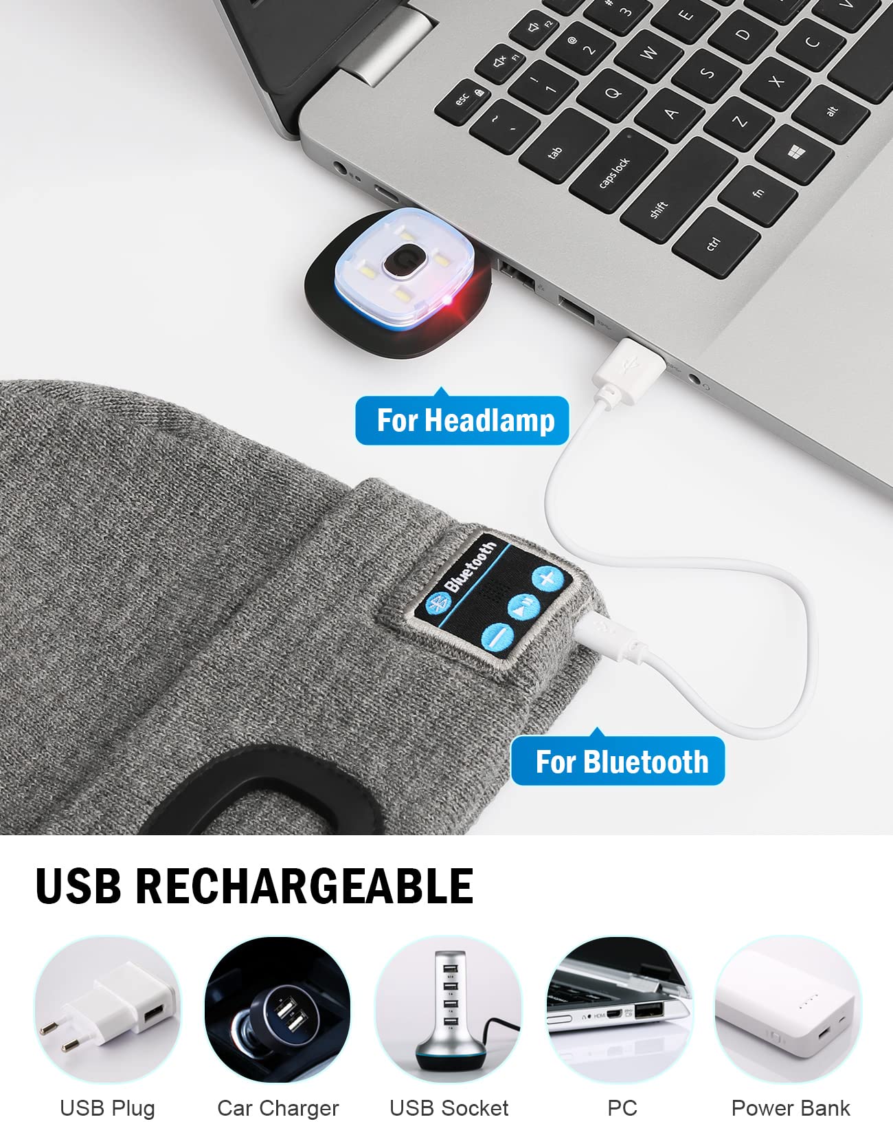 Wmcaps Bluetooth Beanie with LED Light, Winter Hat Gifts for Men Women - Wmcaps Official Product View 7