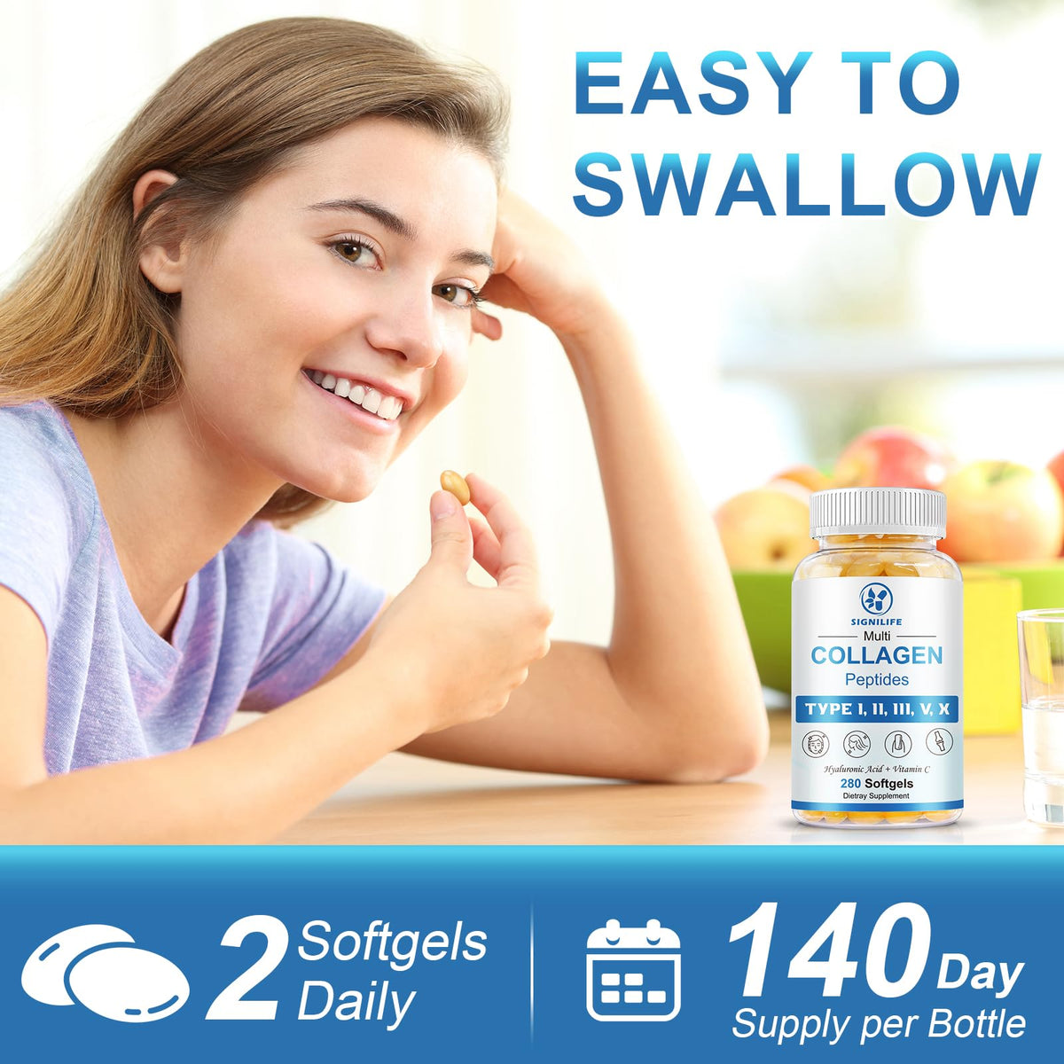Multi Collagen Peptides for Women Men Type I II III V X - SIGNILIFE Official Imagery - 8