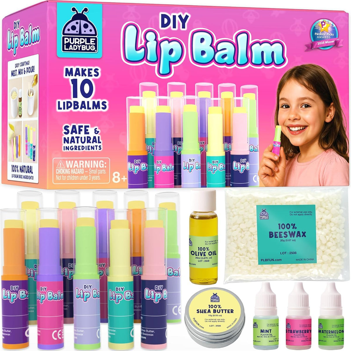 DIY Lip Balm Kit for Ages 8 Natural Ingredients 10 Tubes in - PURPLE LADYBUG Official Imagery - 2