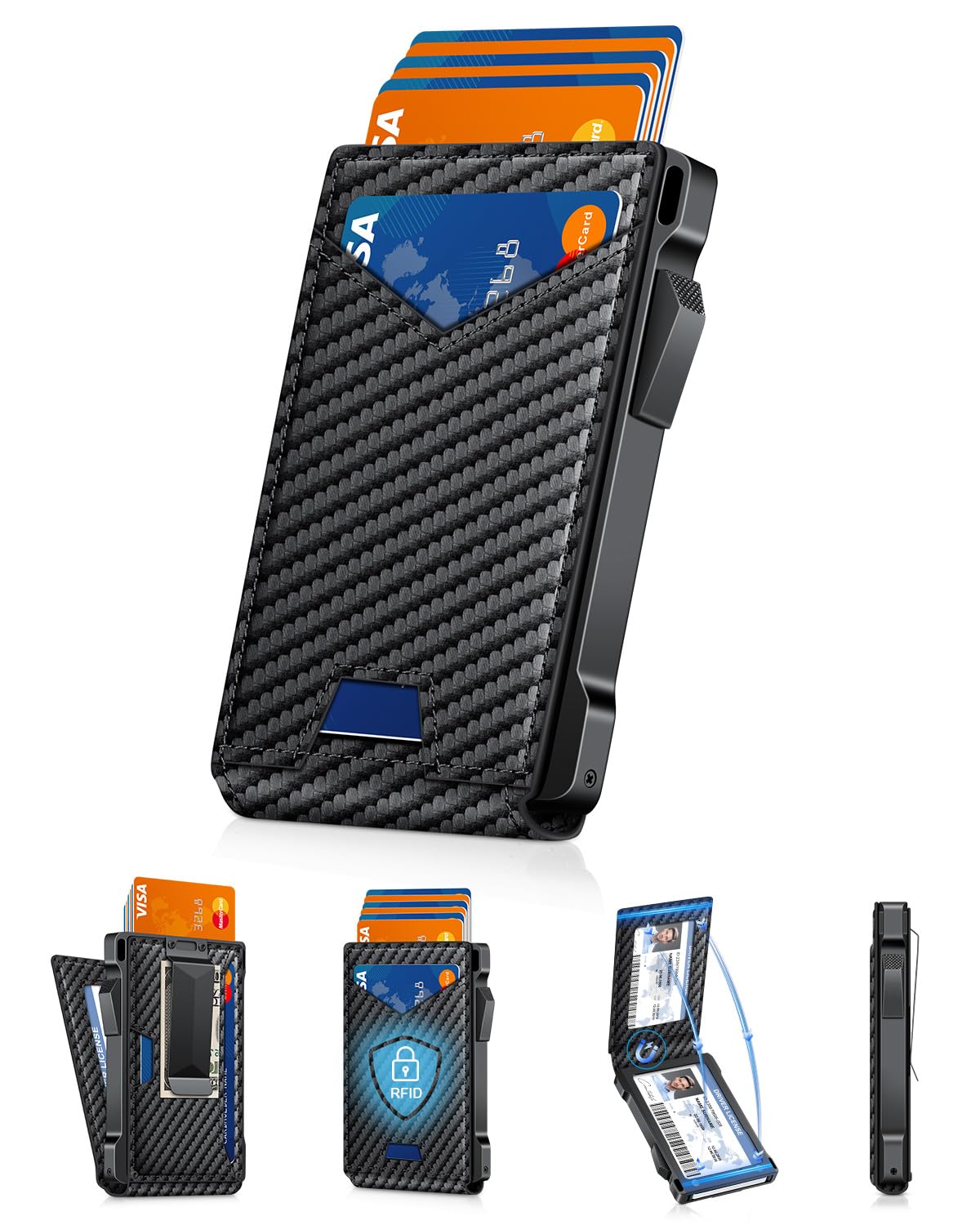 KAFELLON Carbon Fiber RFID Pop-Up Wallet for Men