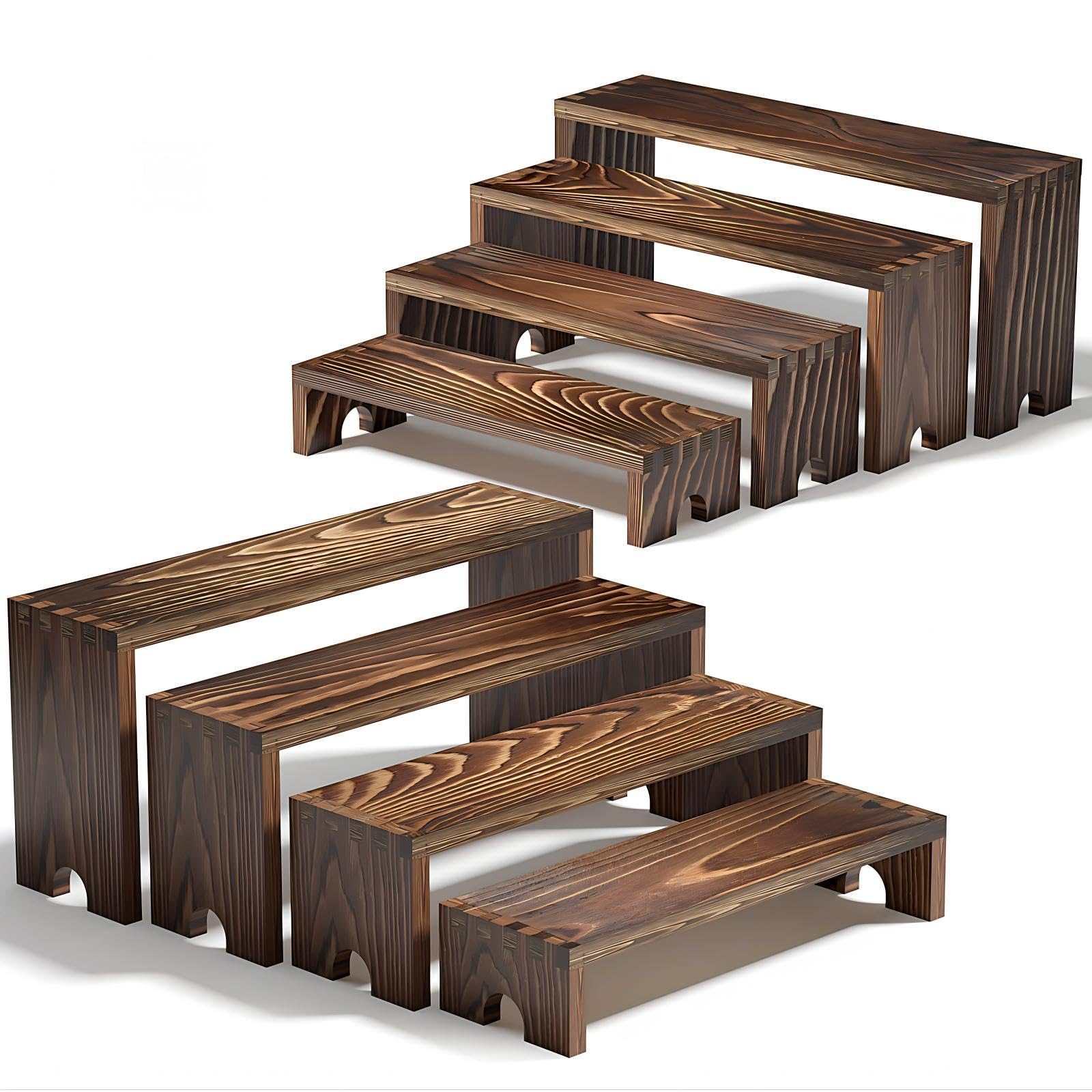 2 Set Wooden Tiered Risers Display Stands for Vendor - Product Imagery