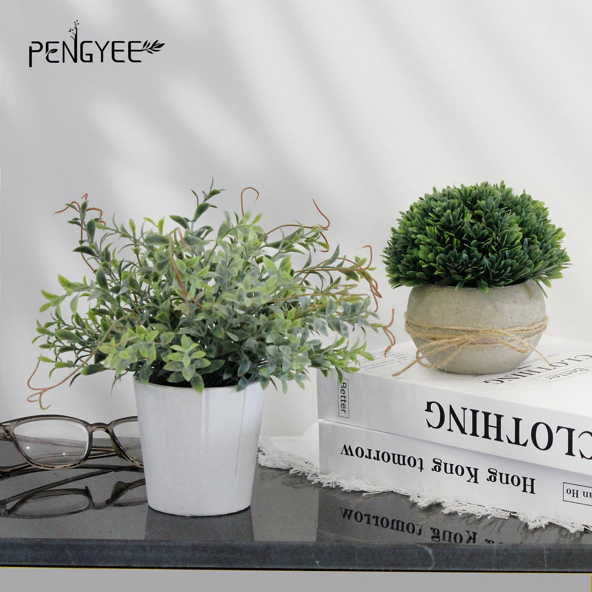 4 Pack Small Fake Plants in White Pulp Pot for Home Decor - PENGYEE Official Imagery - 8