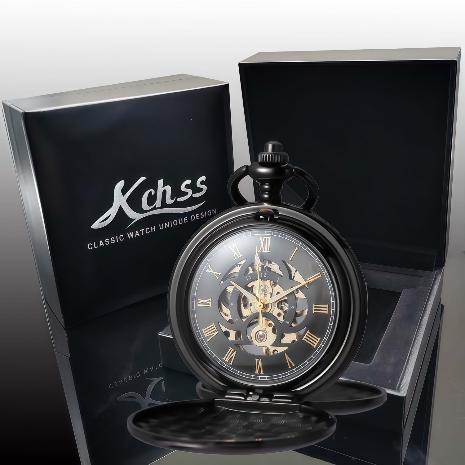 Kchss Mechanical Pocket Watch with Chain - Retro Smooth Classic Handwi - View 2