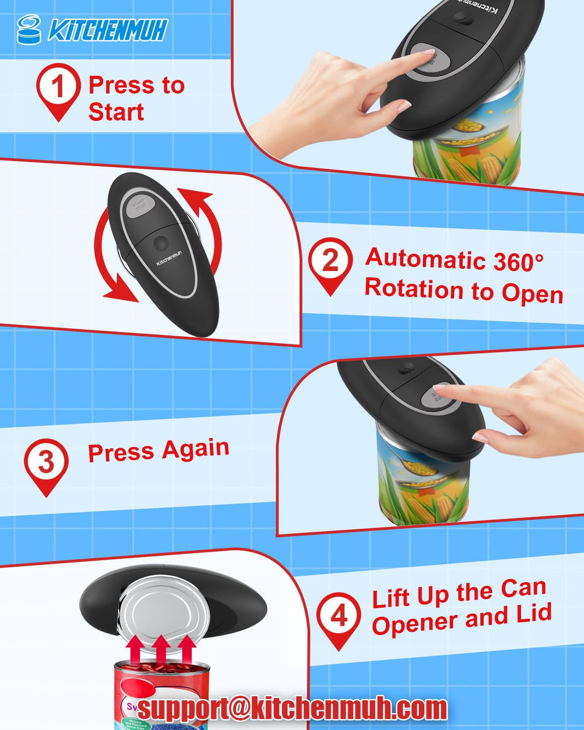 KITCHENMUH One Touch Electric Can Opener Fits All Can Sizes - KITCHENMUH Official Imagery - 3