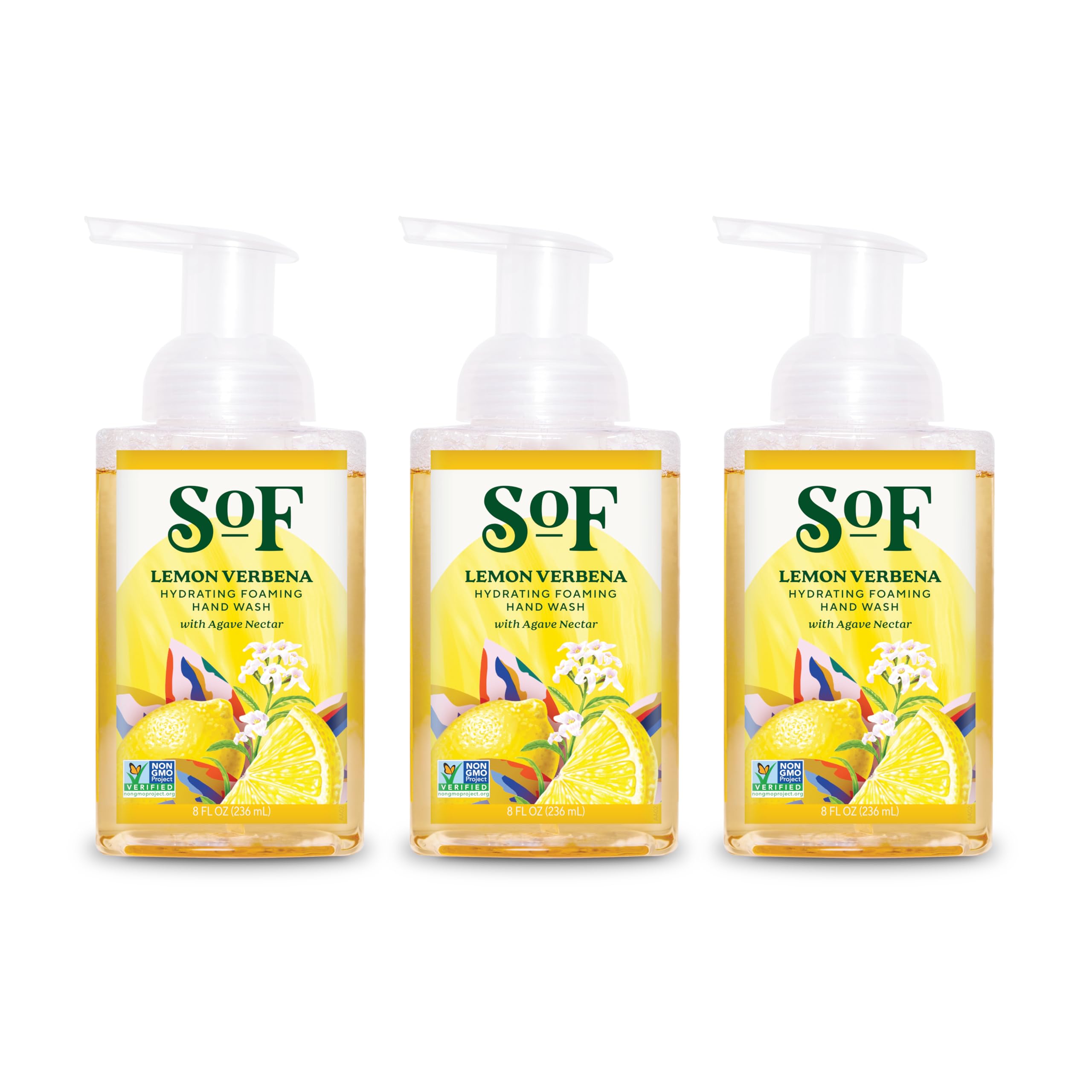 SoF Lemon Verbena Foaming Hand Wash, 3 Pack, Agave & Coconut Oil
