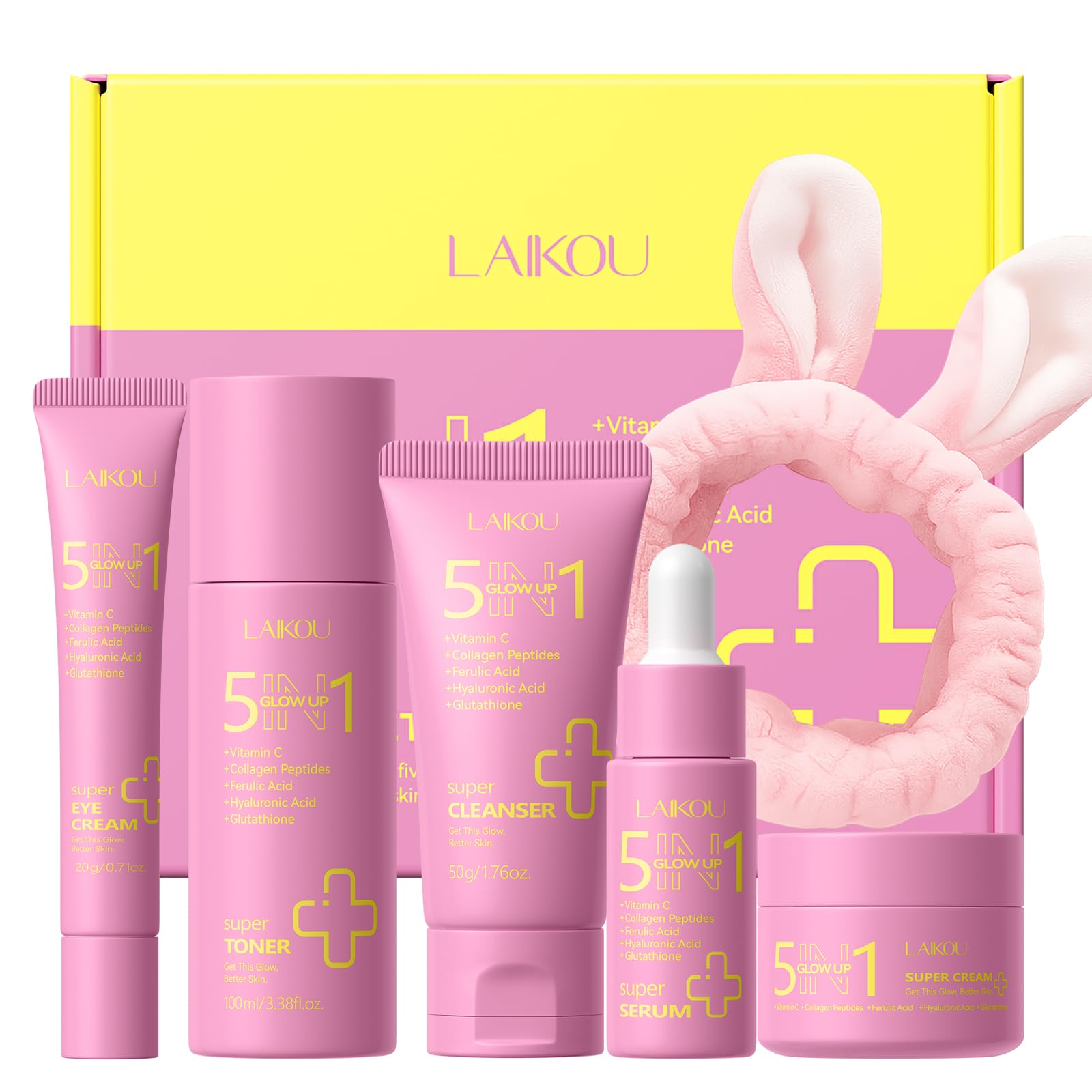 LAIKOU 5 in 1 Skin Care Set, Glow up Gift Set for Women, - LAIKOU