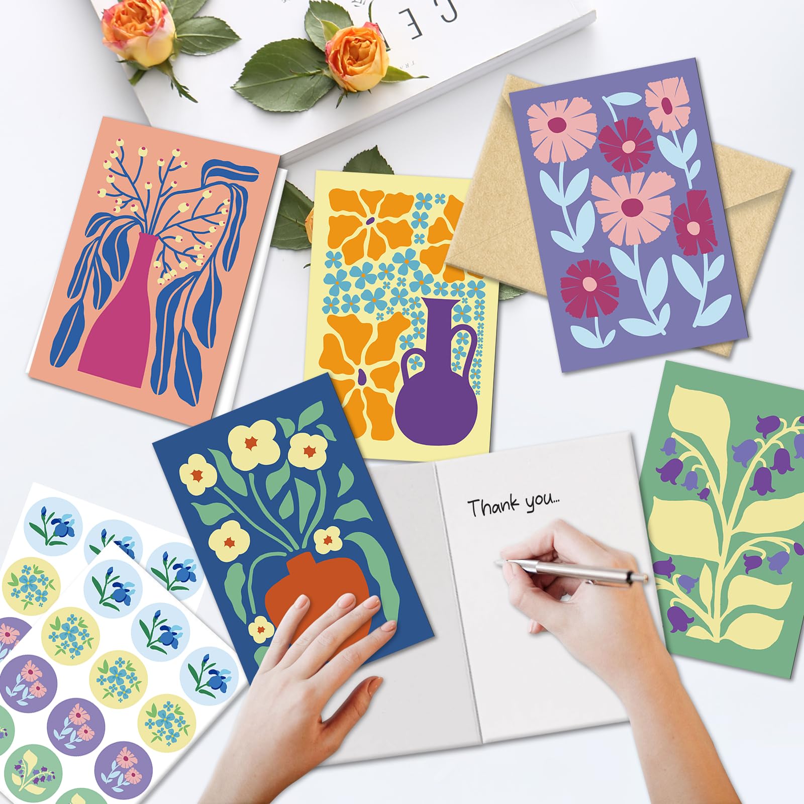 Bablira 24-Pack Floral Greeting Cards with Envelopes