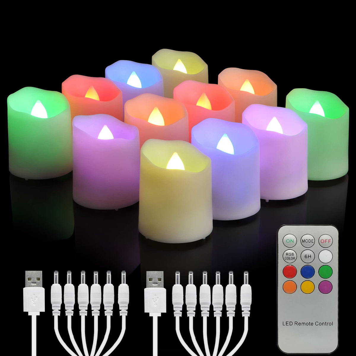 RGB Rechargeable Flameless Tea Lights Candles Timer Remote - FPOO Official Imagery - 1