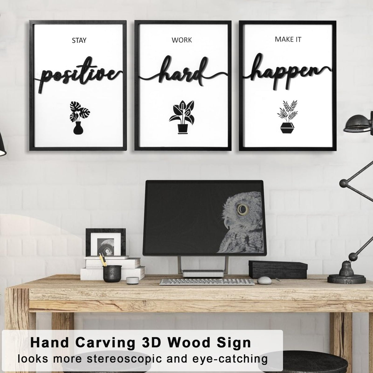 3D Wood Inspirational Wall Art Framed Motivational Office - KIOSSUT Official Imagery - 4