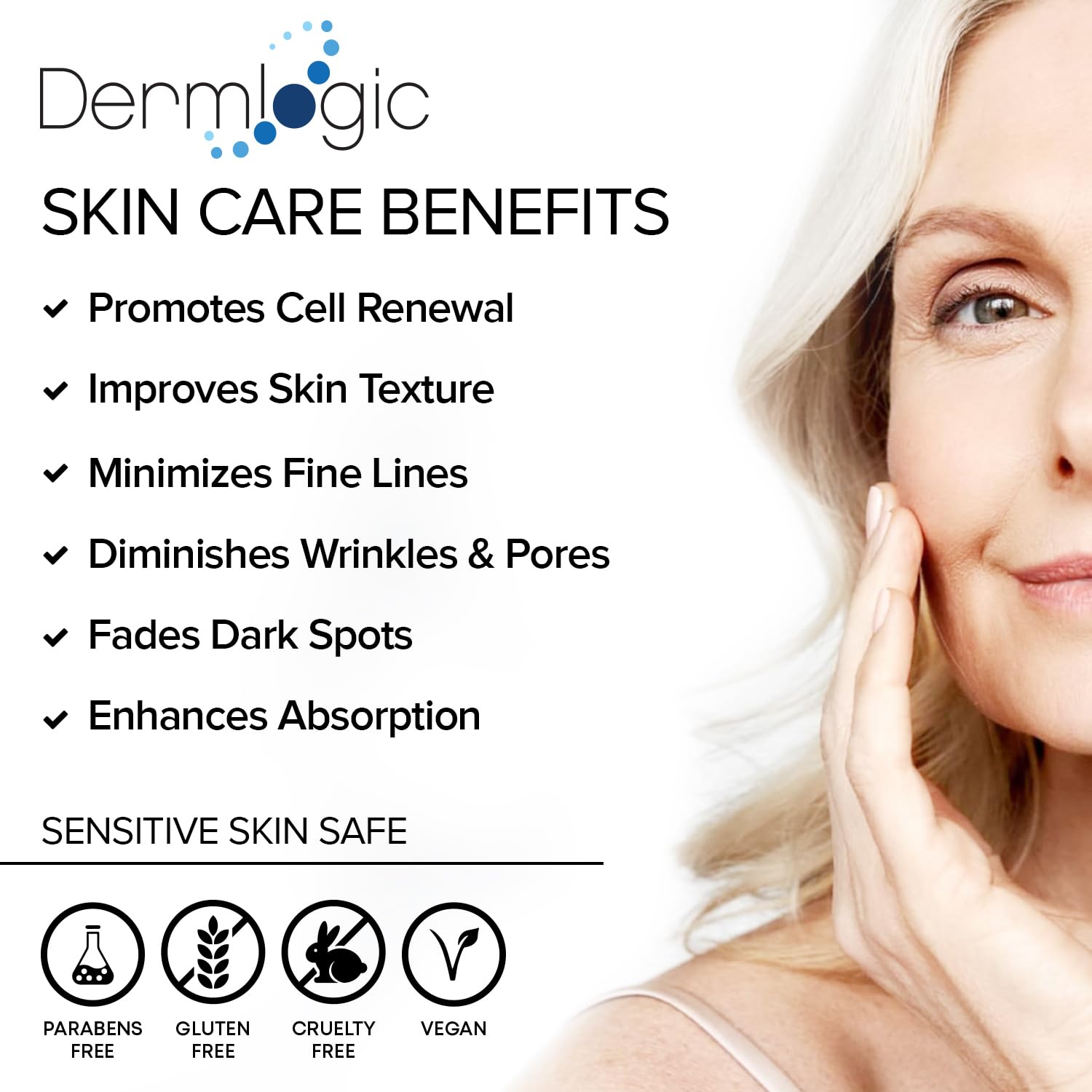 Dermlogic Anti-Aging Resurfacing Peel Pads with triple-action chemical peel for facial skin renewal and rejuvenation.