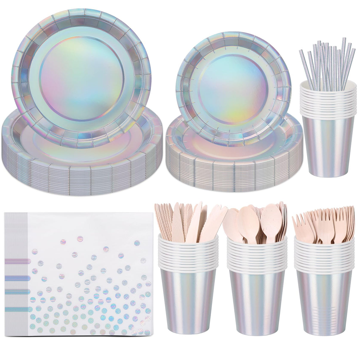 200PCS Iridescent Party Decorations Supplies Paper Plates - CEILIWEN Official Imagery - 1