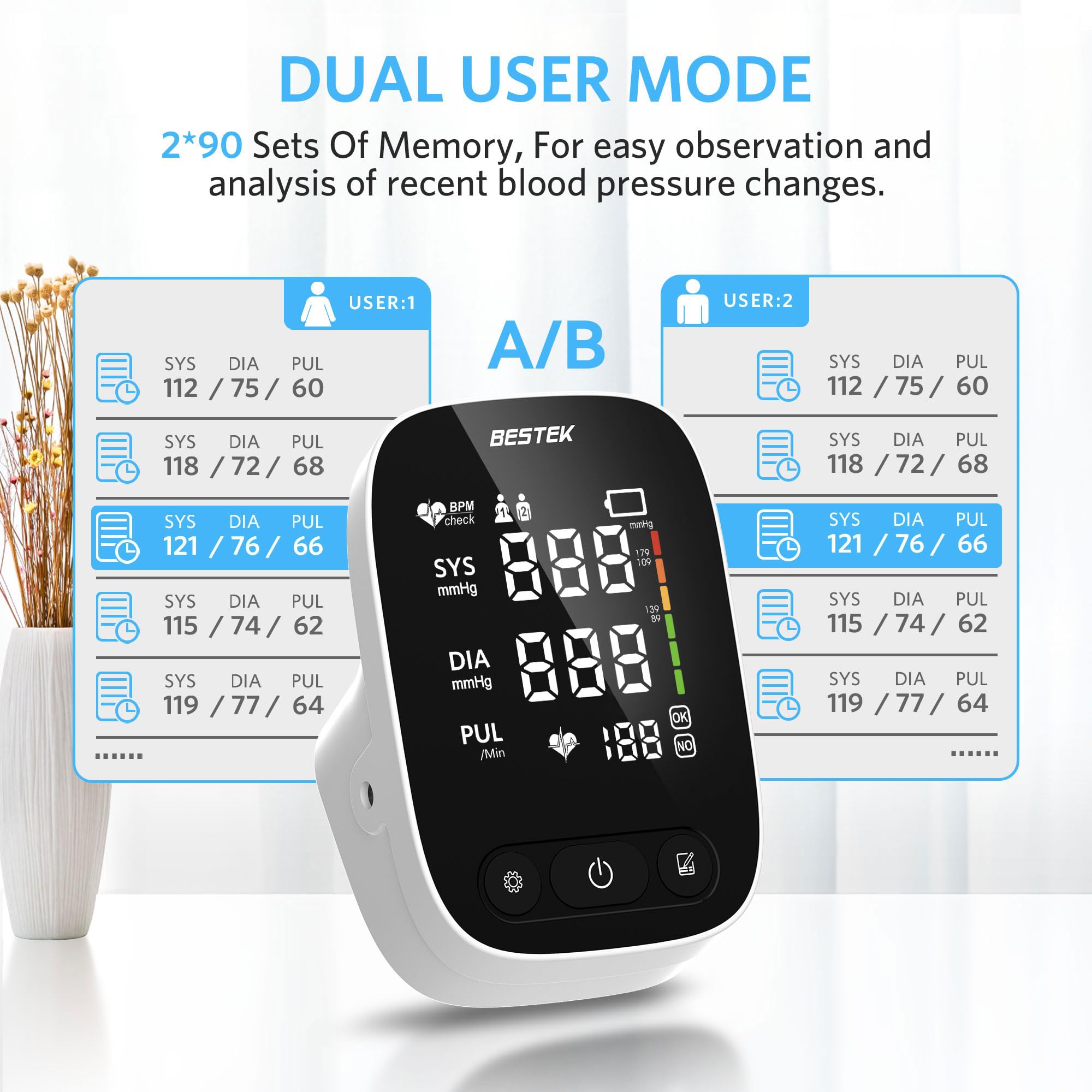 BESTEK Blood Pressure Monitor, Automatic Upper Arm BP Machine for Home Use