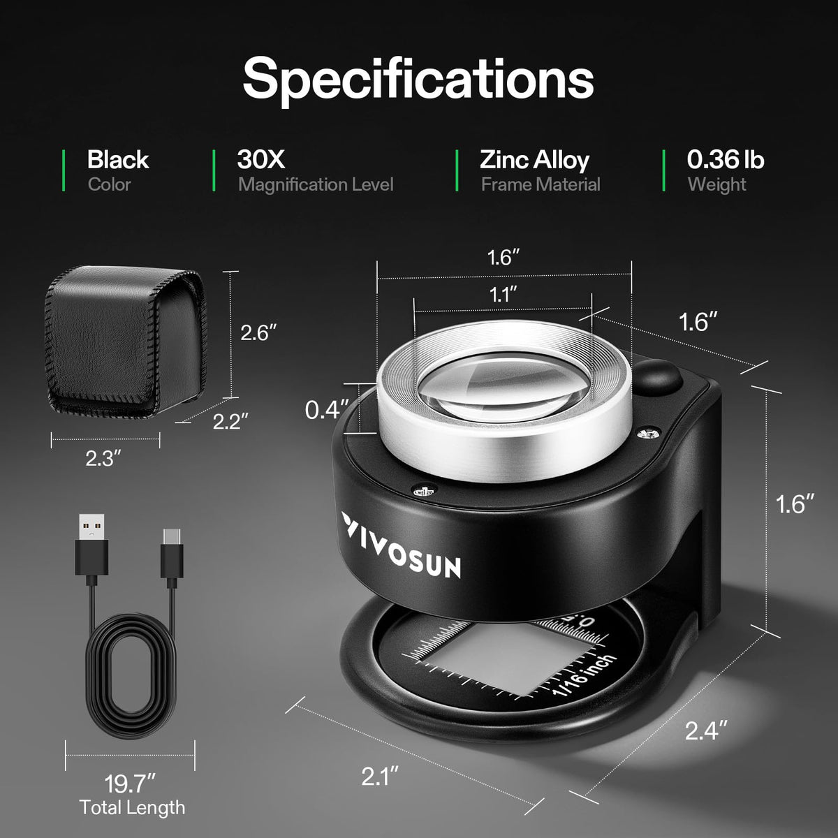 VIVOSUN 30X Rechargeable Loupe Magnifier with LED Light and - VIVOSUN Official Imagery - 3