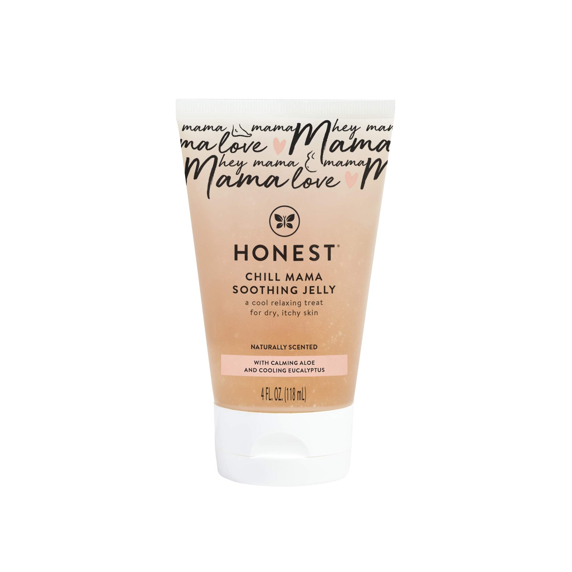 The Honest Company Mama Chill soothing belly jelly in a 4 oz jar, designed for skin moisturizing and comfort.