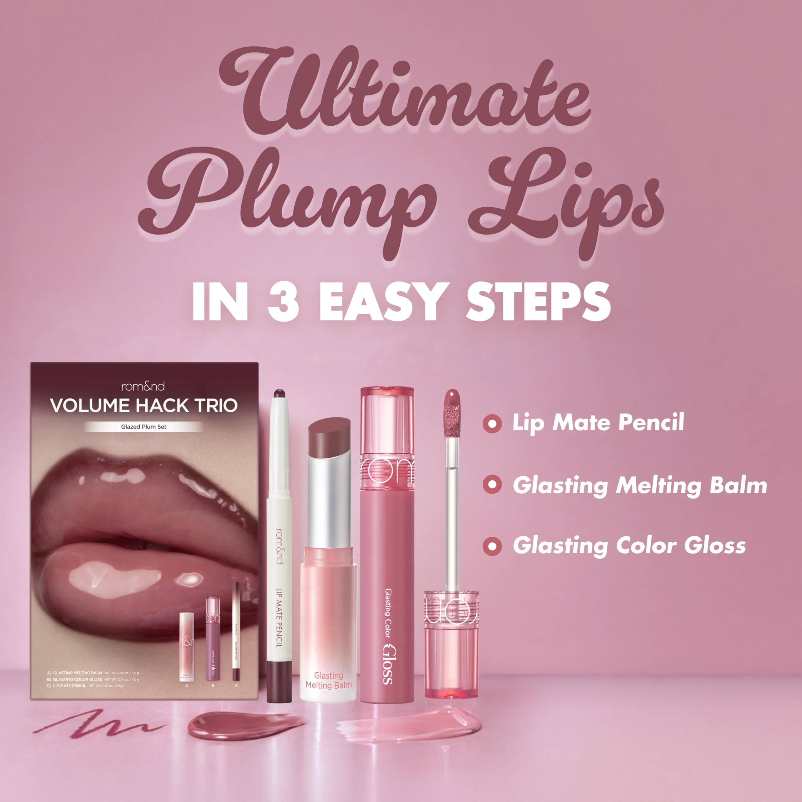 rom&nd Volume Hack Trio | 3 Step Plumping Lip Kit | Glazed Plum Set - View 3