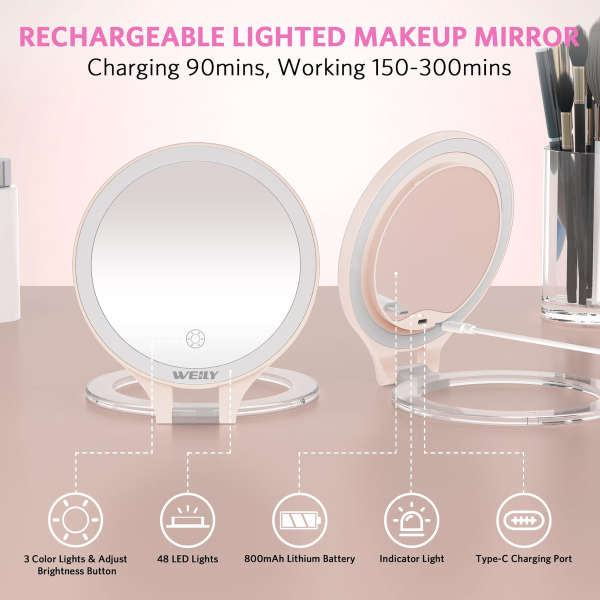 WEILY Magnifying Makeup Mirror 10X 1X Travel Mirror with - WEILY Official Imagery - 8