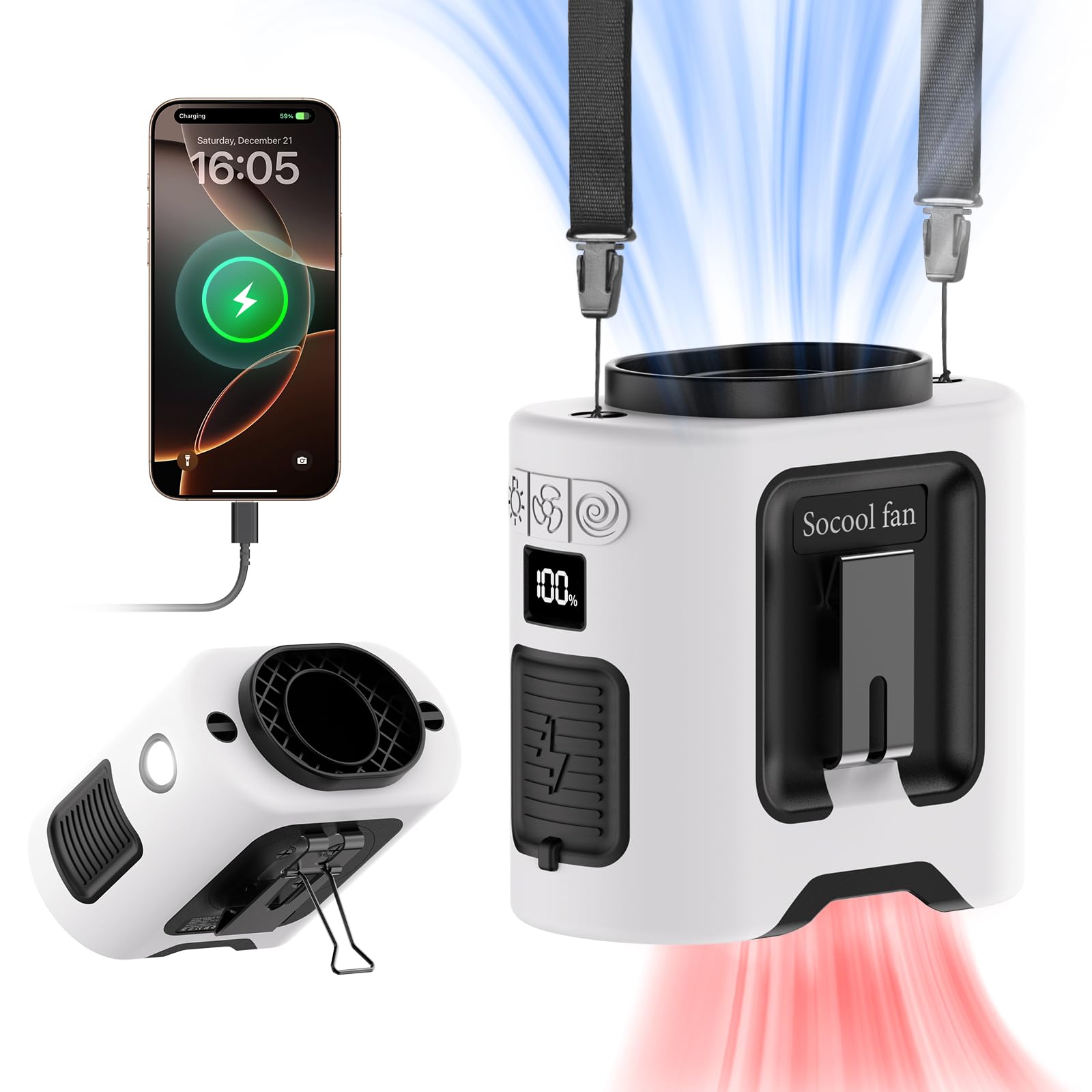 Socool fan Socool 10000mAh Portable Waist Fan Clip on Wearable Belt Personal Fan - Socool fan Official Product View 10