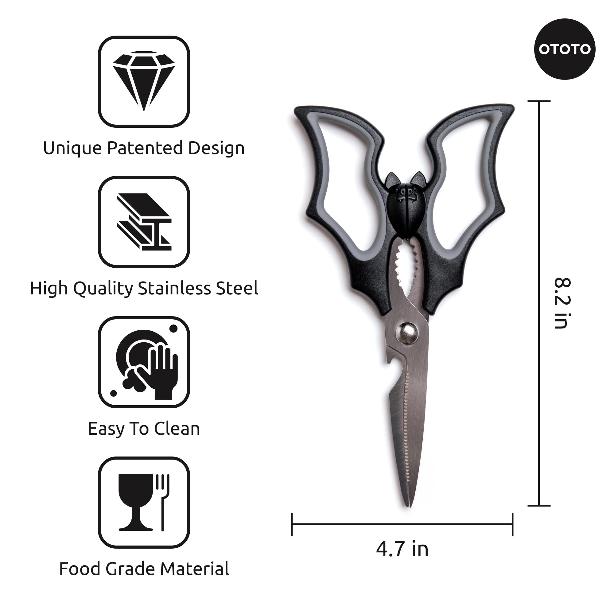 OTOTO Original Elizabat Kitchen Scissors - Halloween Goth Cute Bat Kit - View 3