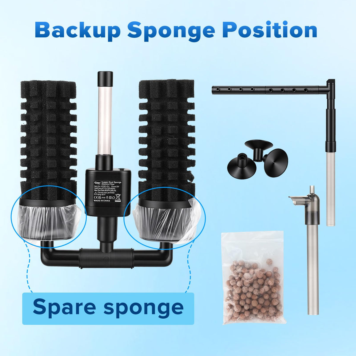 hygger Electric Aquarium Sponge Filter 5W Quiet Fish Tank - hygger Official Imagery - 3