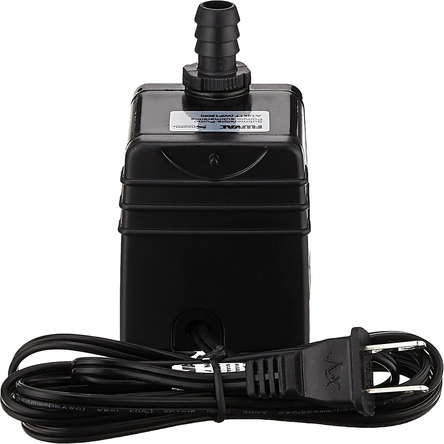 Black Fluval pump compatible with EVO13.5, Flex 15, and Spec 16 aquariums, shown in a close-up view.