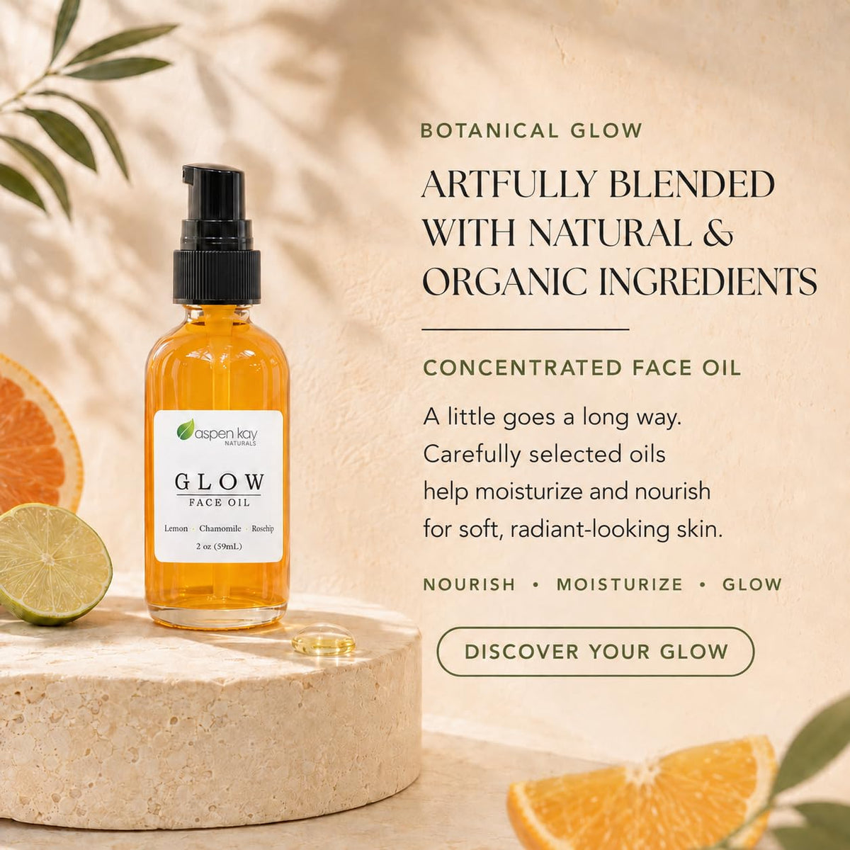 Glow Turmeric Face Oil Organic Rosehip Oil Camellia Vitamin - Aspen Kay Naturals Official Imagery - 6